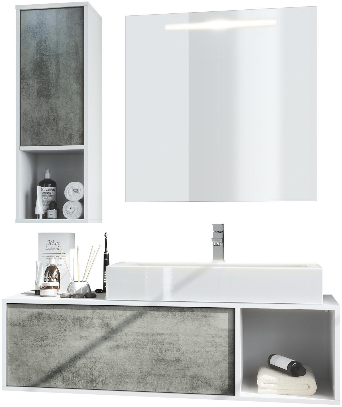 BADMÖBELSET La Costa Fronten in Beton Dunkel Optik - Dunkelgrau, Holzwerkstoff (126.5/190/46cm) - Vladon