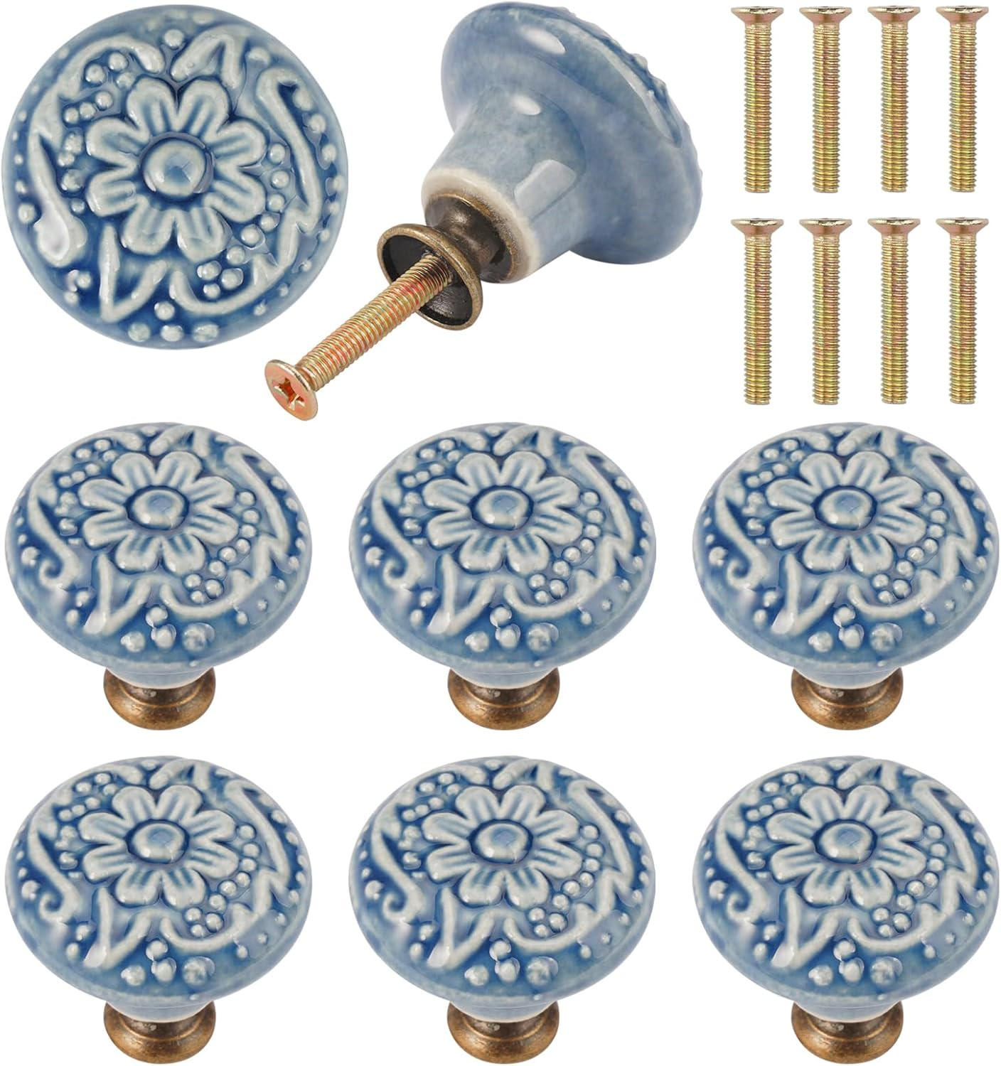 SCHRANKKNOPF Keramik 8er-Set 35 mm - Blau, Metall (0.34/3.2/0.34cm)