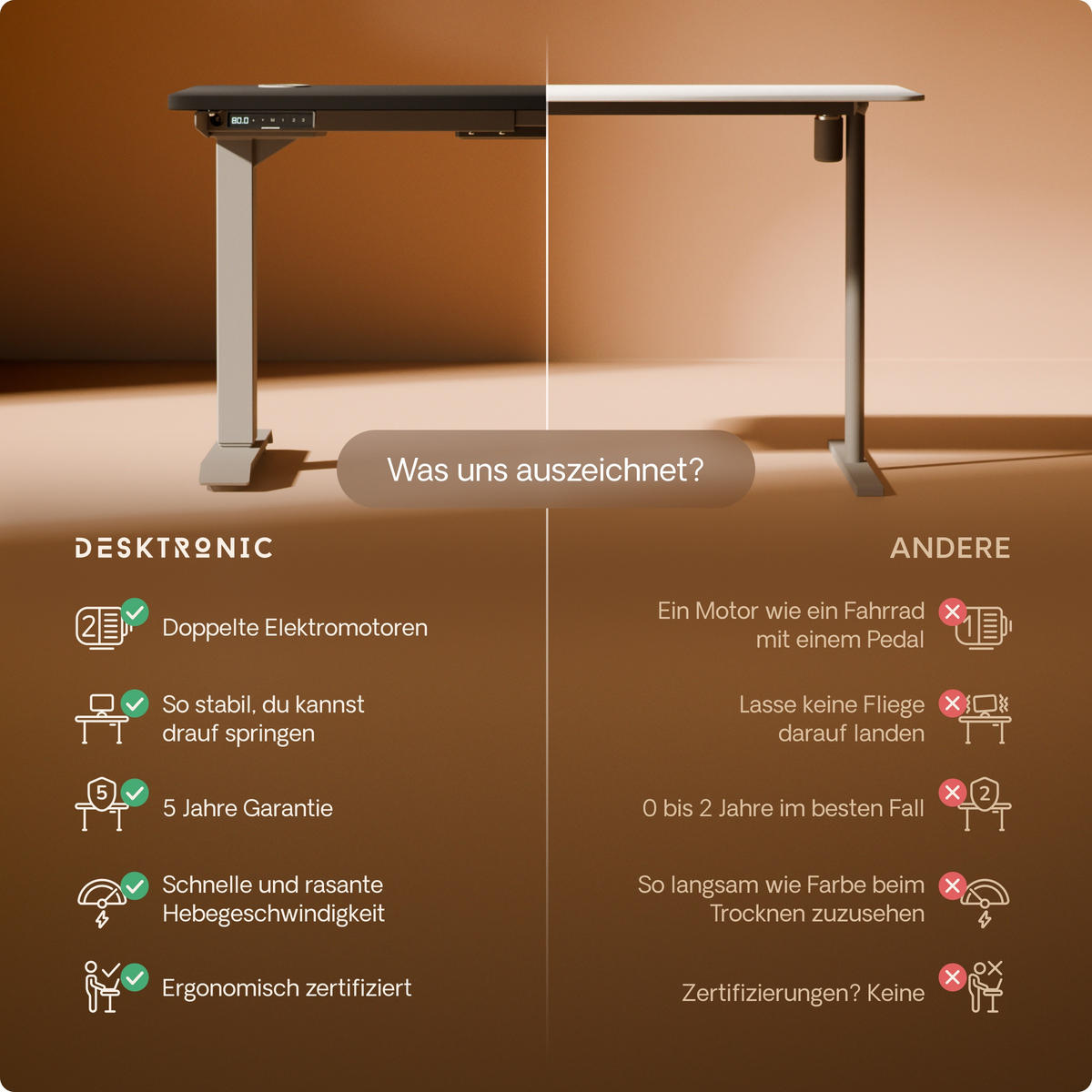 SCHREIBTISCH Elektrisch Höhenverstellbarer HomePro 200x80cm Grau/Schwarz mit Memory-Funktion, Anti-Kollisions Technologie - Schwarz/Grau, Holzwerkstoff (80/200/62cm) - Desktronic