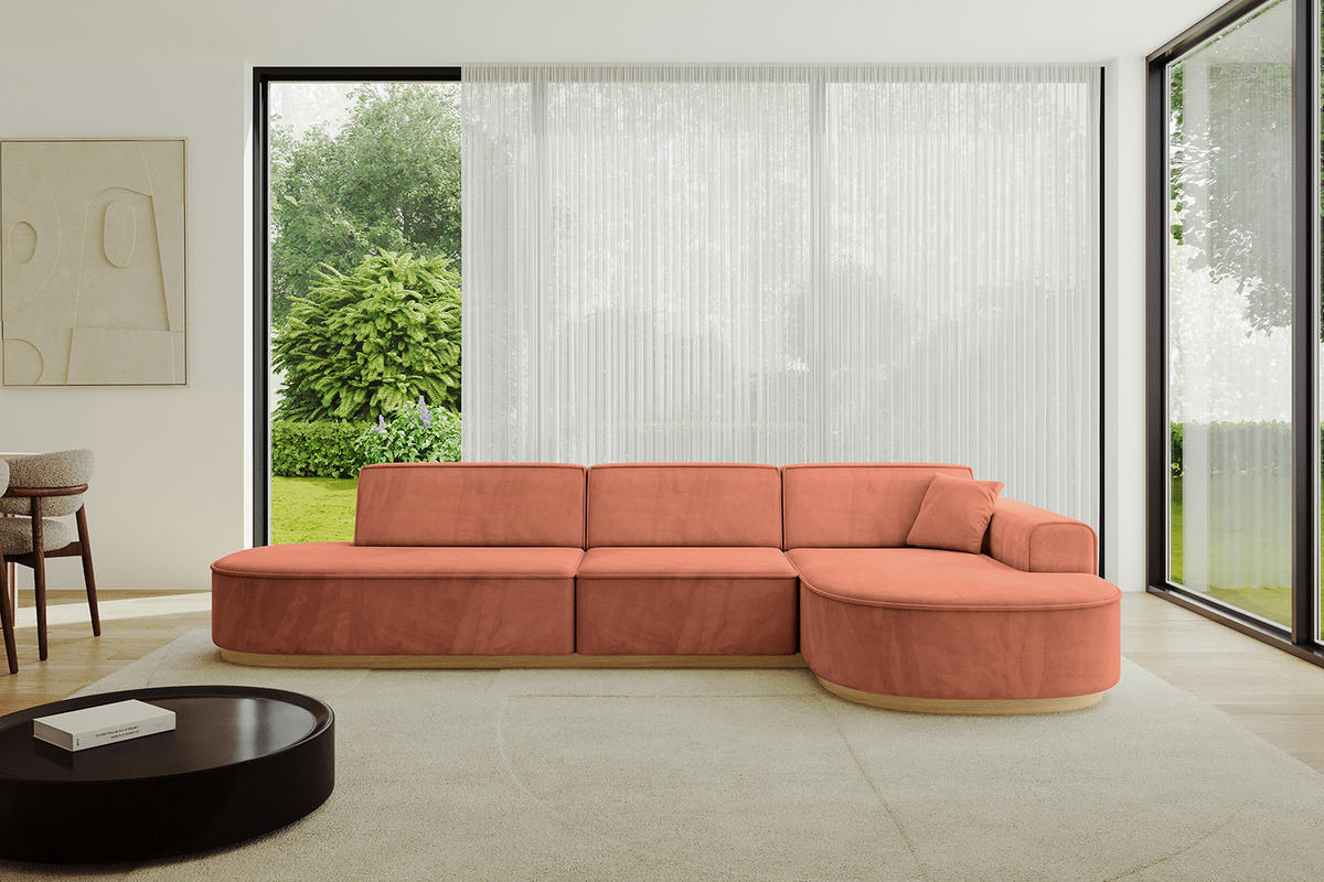 ECKSOFA Ottomane Rechts MARI-L2-v2 - 328x171x83 cm Koralle Velours - Koralle, Holzwerkstoff/Textil (171/328cm) - ALTDECOR