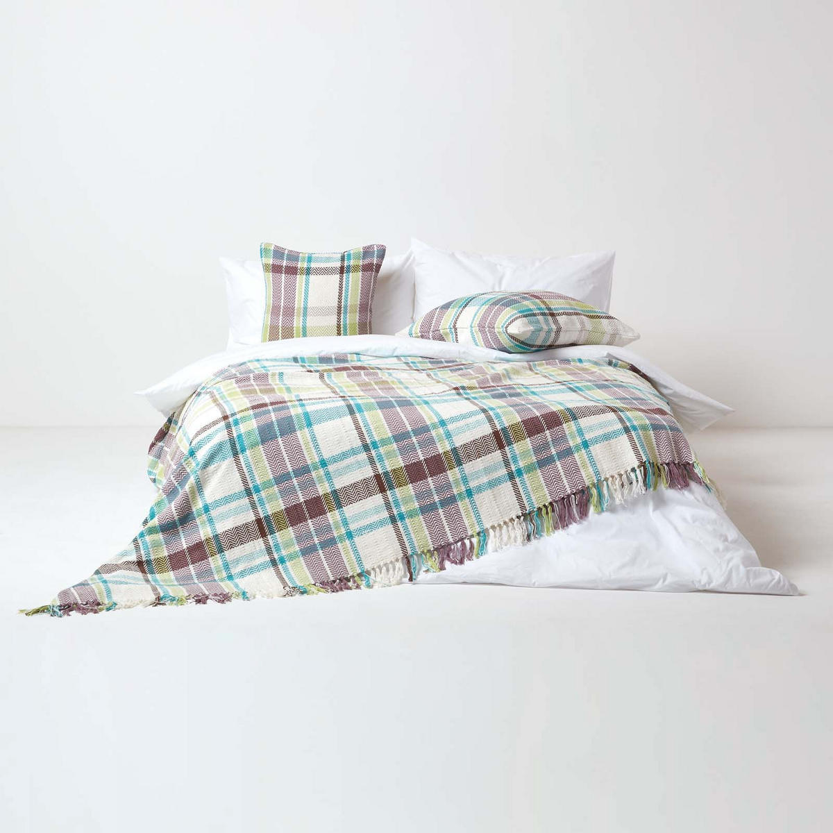ÜBERWURF Falun 225/255 cm, Schottenkaro, 100% Baumwolle - Grün, Textil (225/255cm) - Homescapes