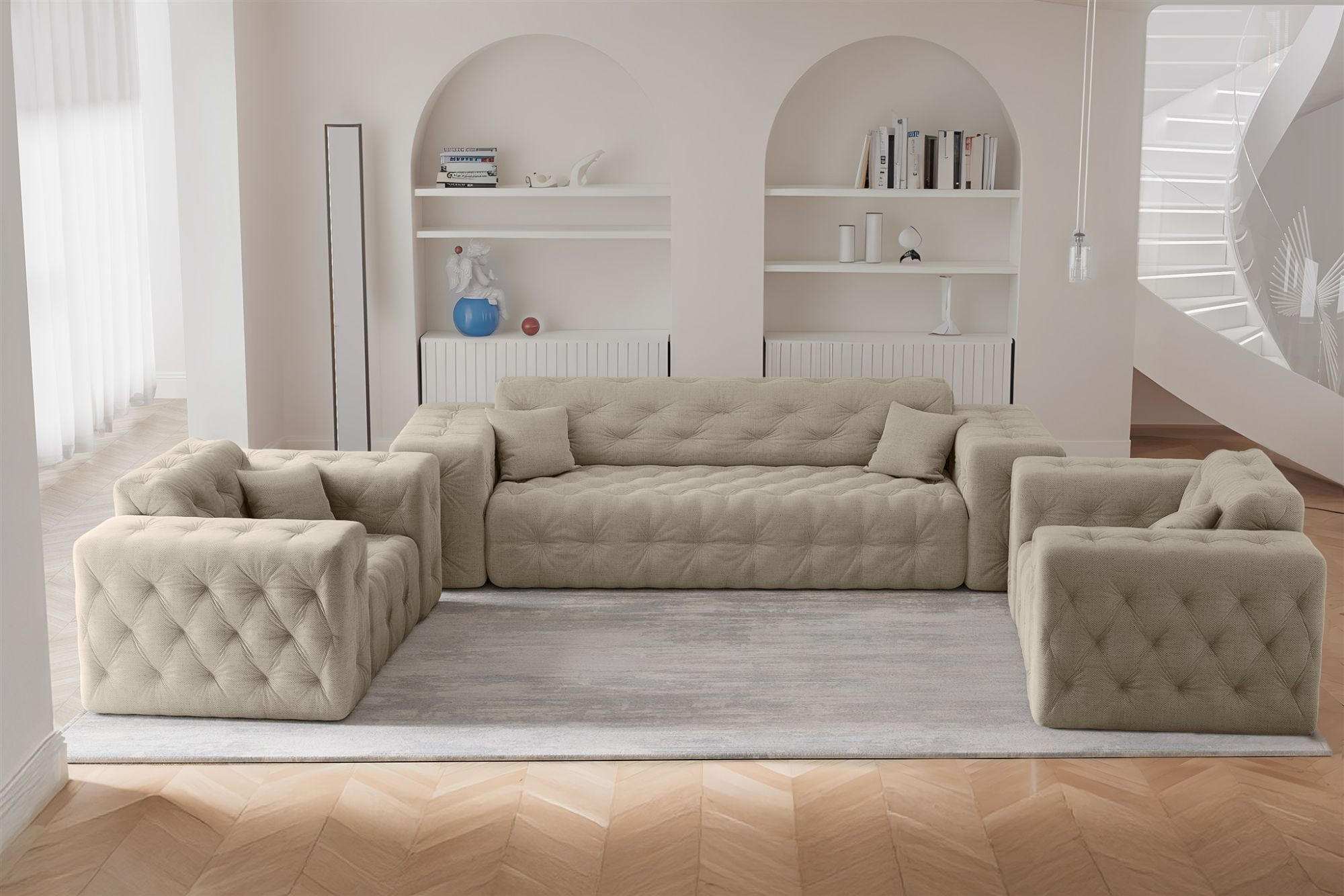 SOFASET Chantal In Moly - Beige, Holzwerkstoff/Textil (251/78/96cm) - Fun Möbel