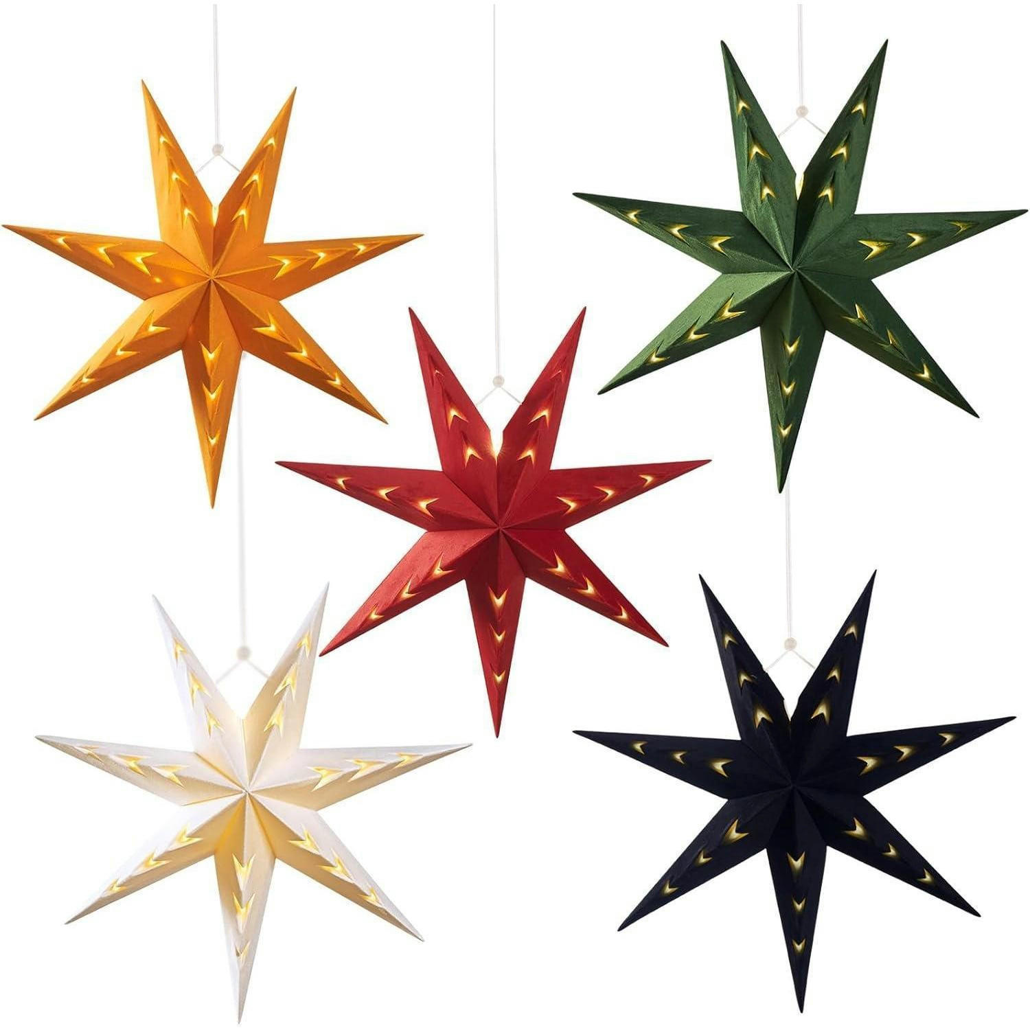 PAPIERSTERNE 5er Set beleuchtet 30 cm - Multicolor, Papier (30/10/30cm)