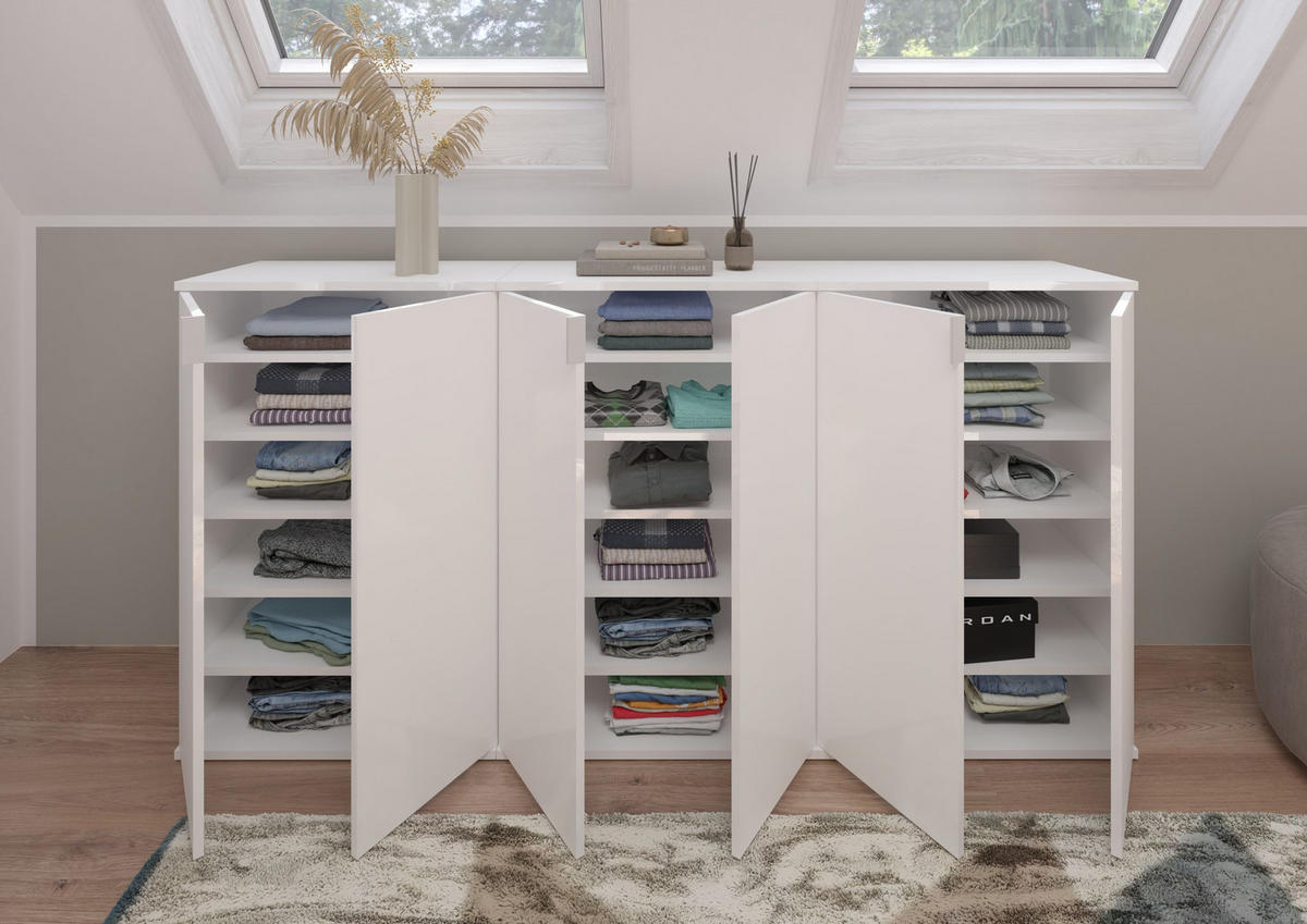 GARDEROBENKOMBINATION 3tlg. Projekt X Garderobe in weiß Nb. und weiß hochglanz B/H/T: 183x99x34 cm - Weiß, Holzwerkstoff (183/99/34cm)