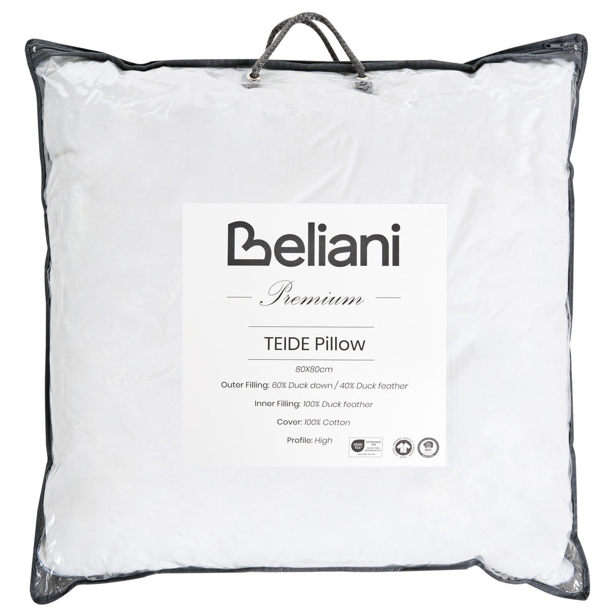 Kopfkissen Weiß Hoch 80/80 cm Teide - Weiß, Naturmaterialen (80/80cm) - Beliani