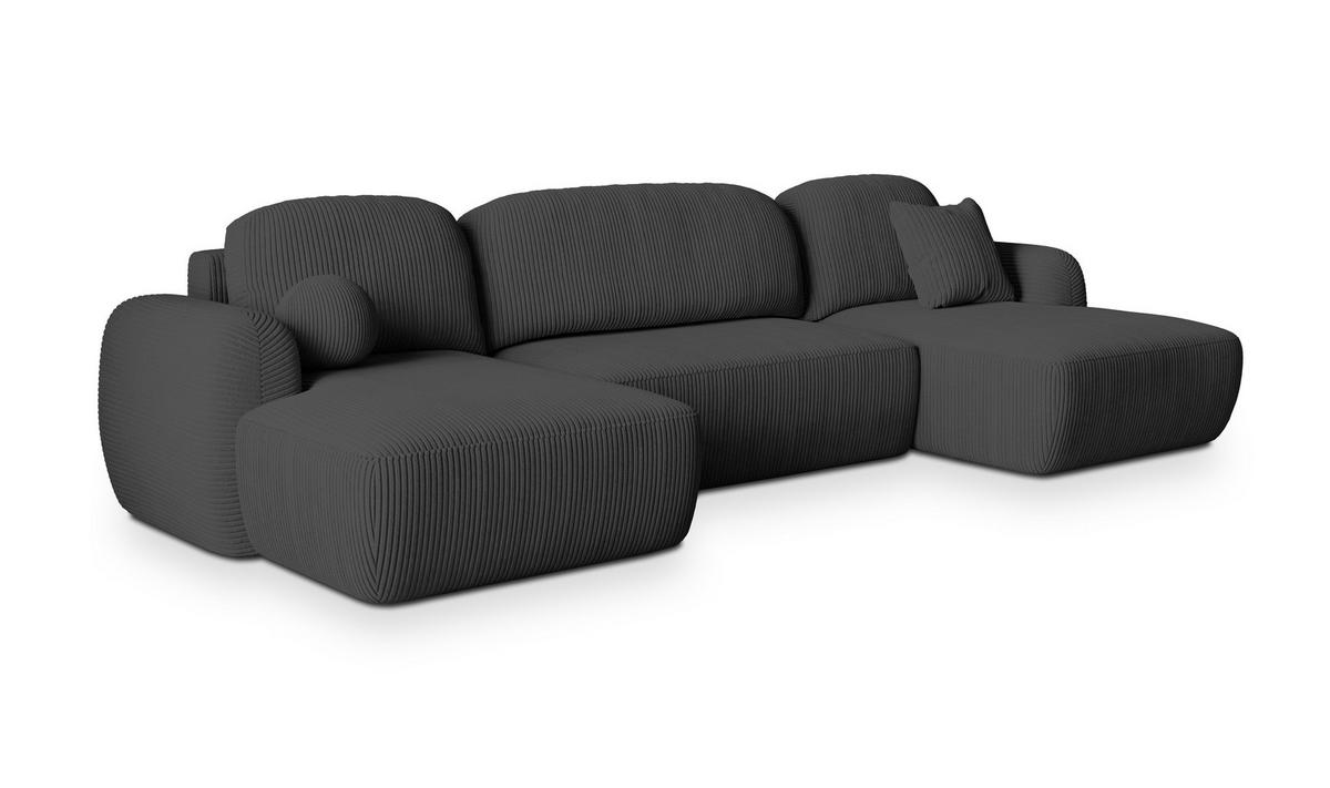 WOHNLANDSCHAFT SAVONA P Graphitfarben Kordstoff mit Schlaffunktion - Graphitfarben, Holz (320/90/148cm) - MASSENO