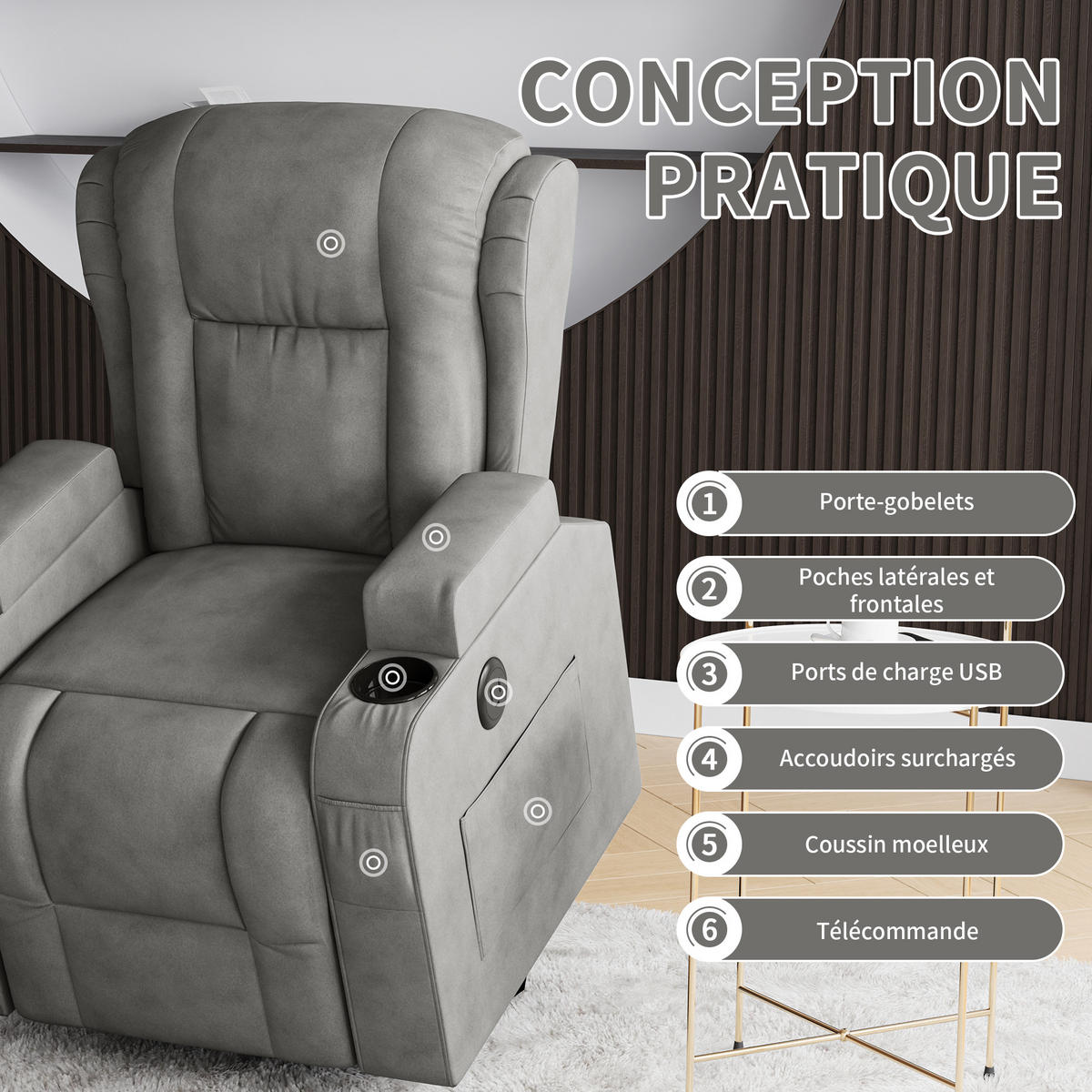 MASSAGESSESSEL GRAU HEIZUNG VIBRATION - Grau, Metall (102/105/93cm) - SHOPENTRA