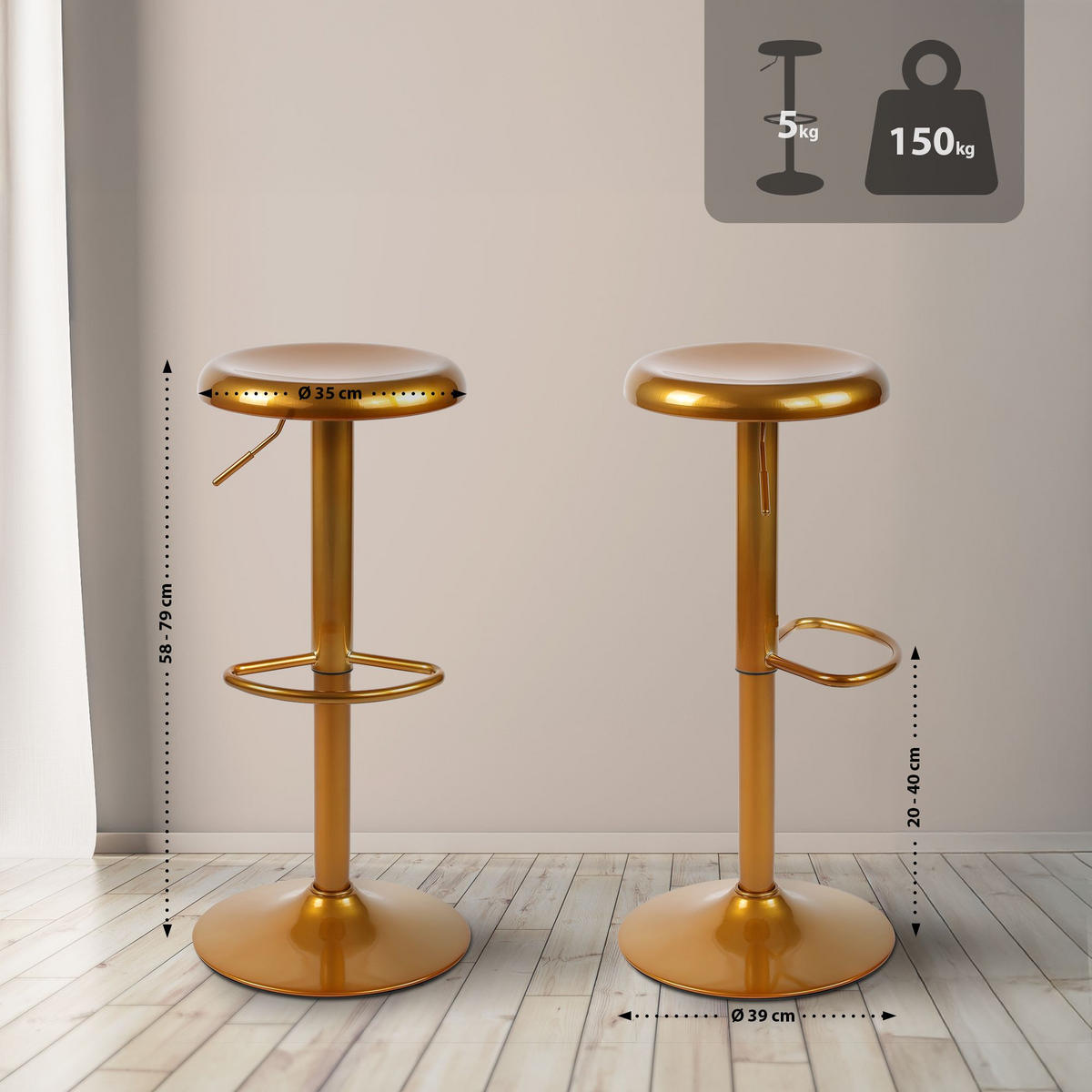 BARHOCKER Metall Gold - Goldfarben, Metall (38.5/58/38.5cm) - CLP