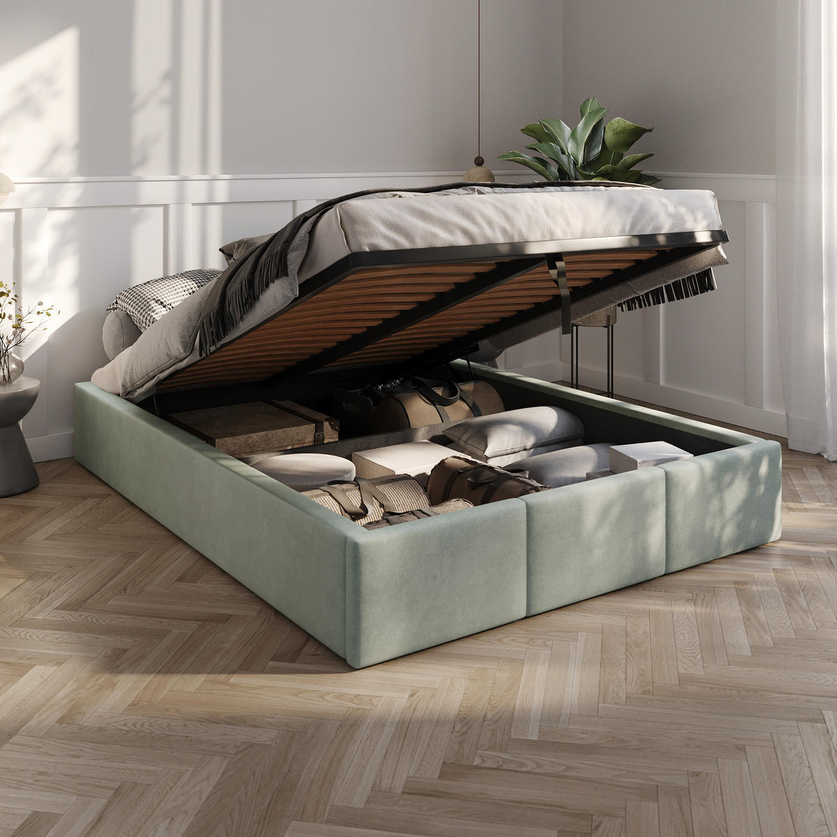 POLSTERBETT für Schlafzimmer Bett mit Stauraum Mint 140x200cm - Mintgrün, Holzwerkstoff/Textil (160/200cm) - Muralo