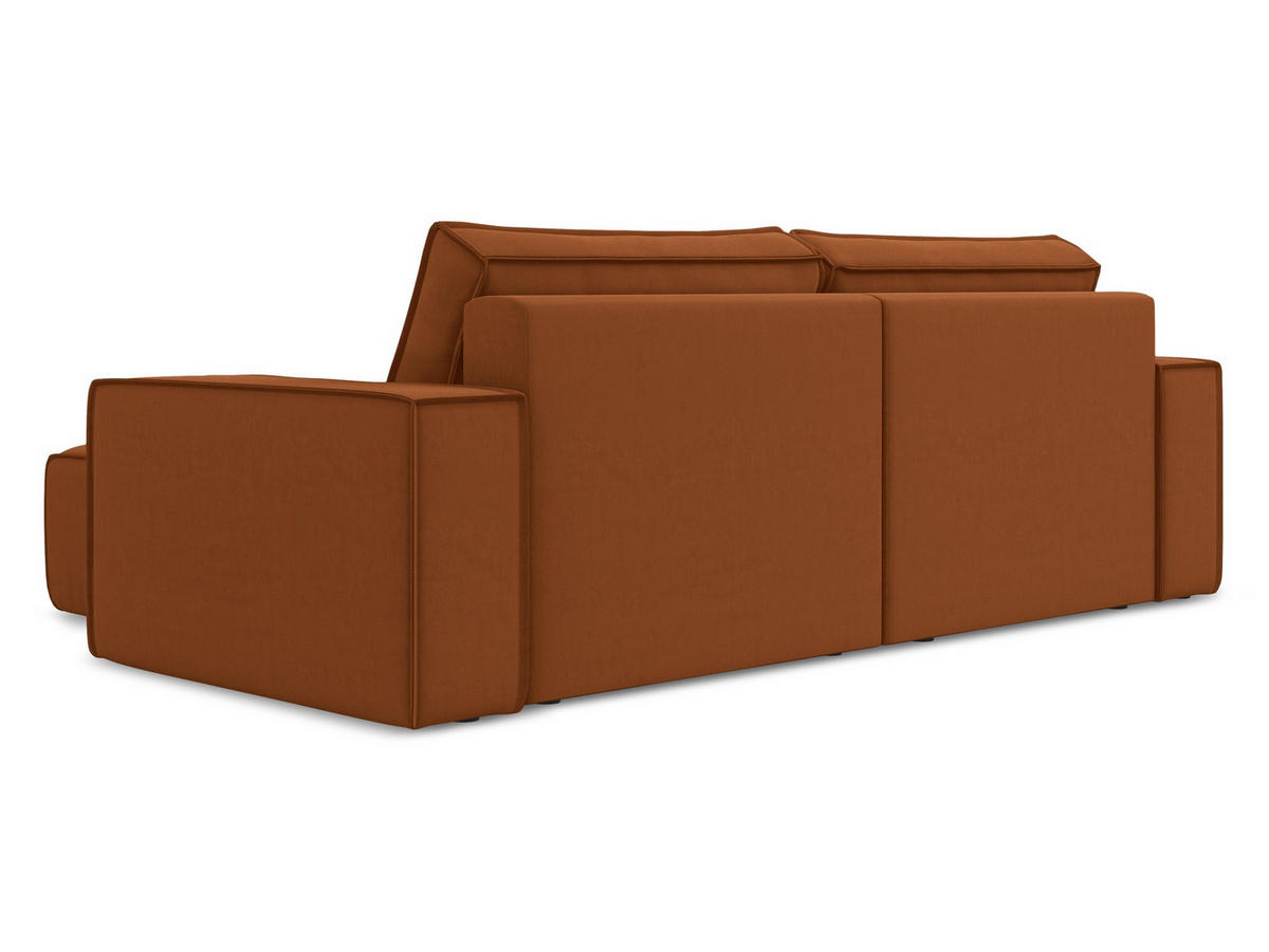 ECKSOFA mit Schlaffunktion Samt Stoff Orange - Terra cotta/Schwarz, Kunststoff/Textil (257/148cm) - Makamii