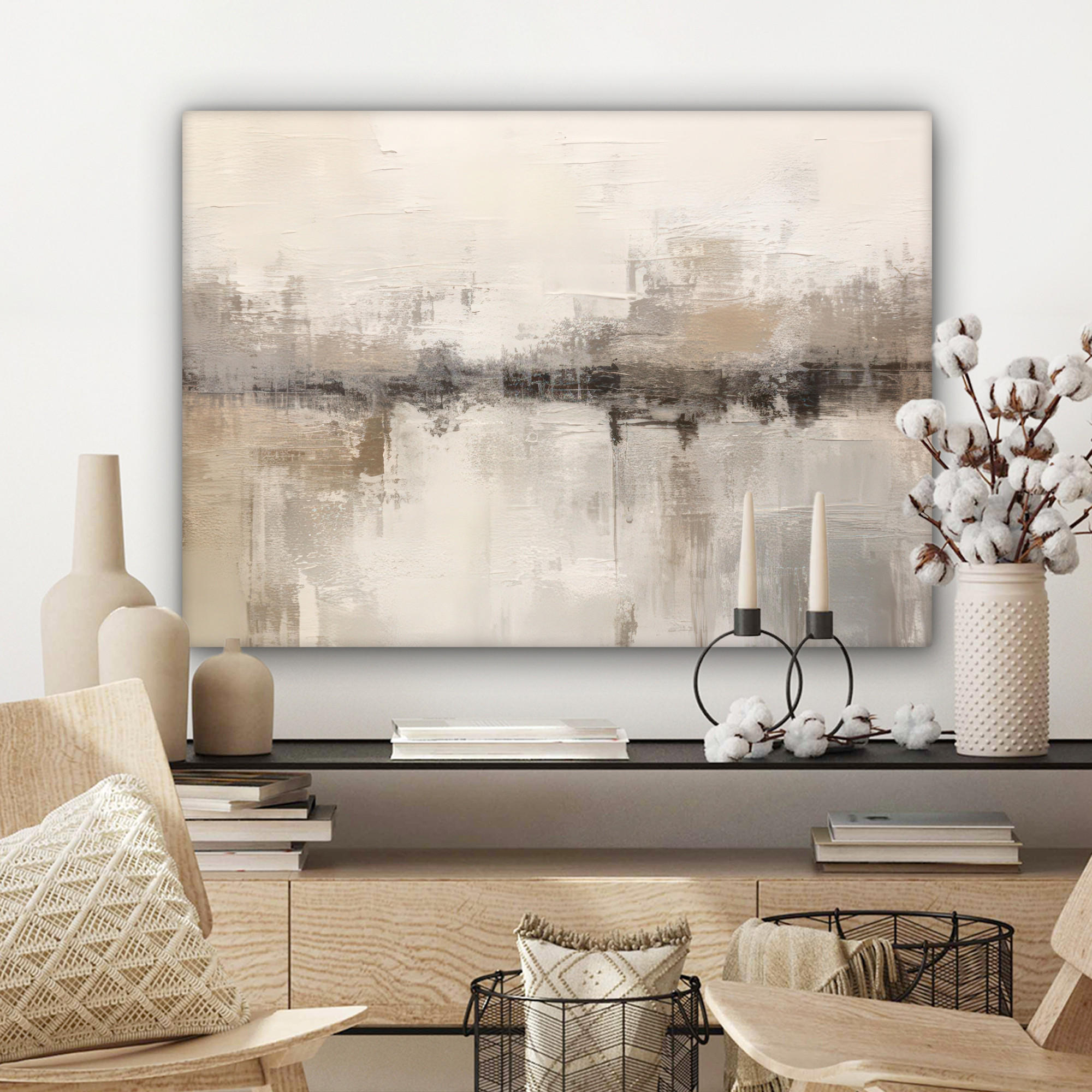 LEINWANDBILD Moderne Kunst - Abstrakt - Beige Wandbilder 80x60 cm - Beige, Textil (80/60cm) - MuchoWow
