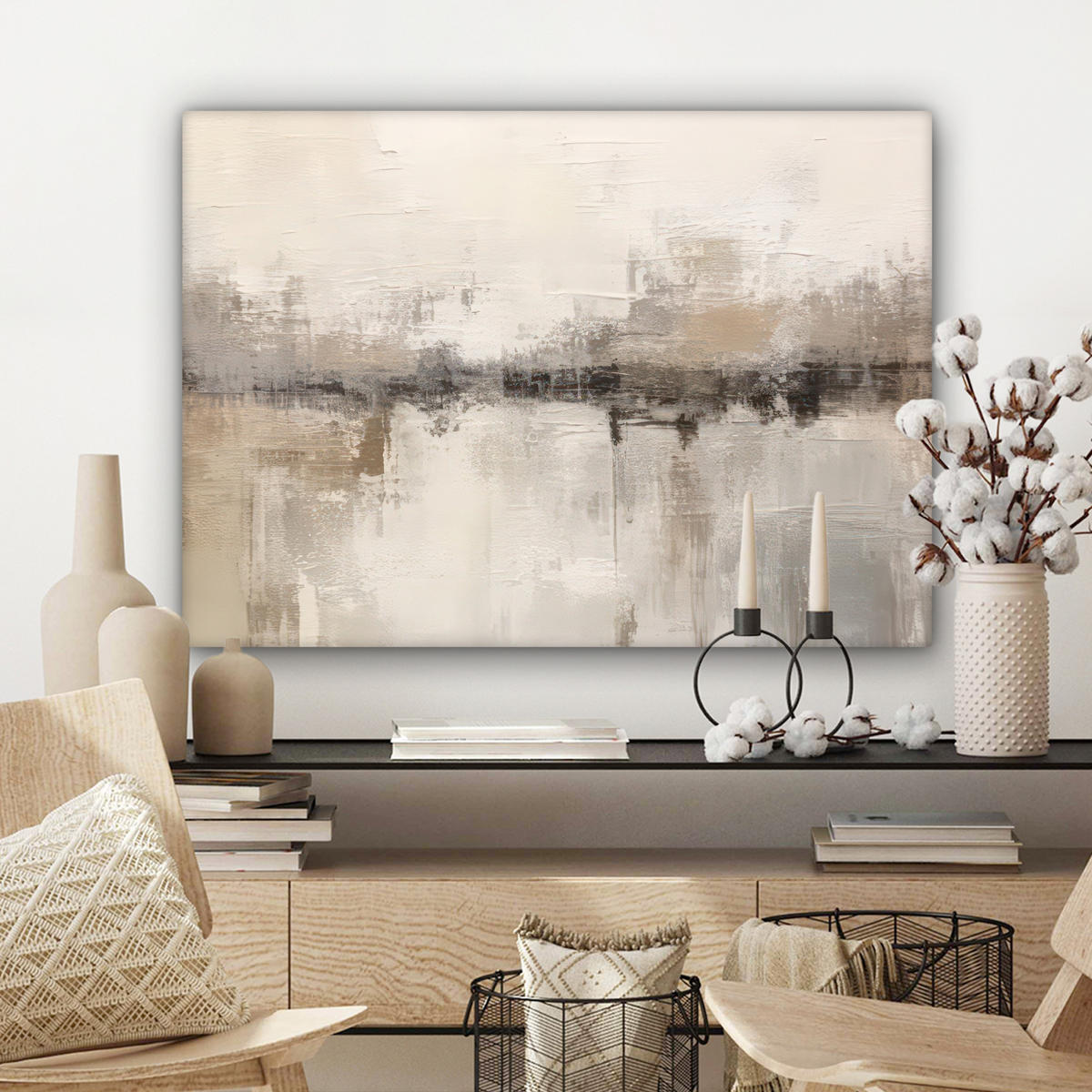 LEINWANDBILD Moderne Kunst - Abstrakt - Beige Wandbilder 80x60 cm - Beige, Textil (80/60cm) - MuchoWow
