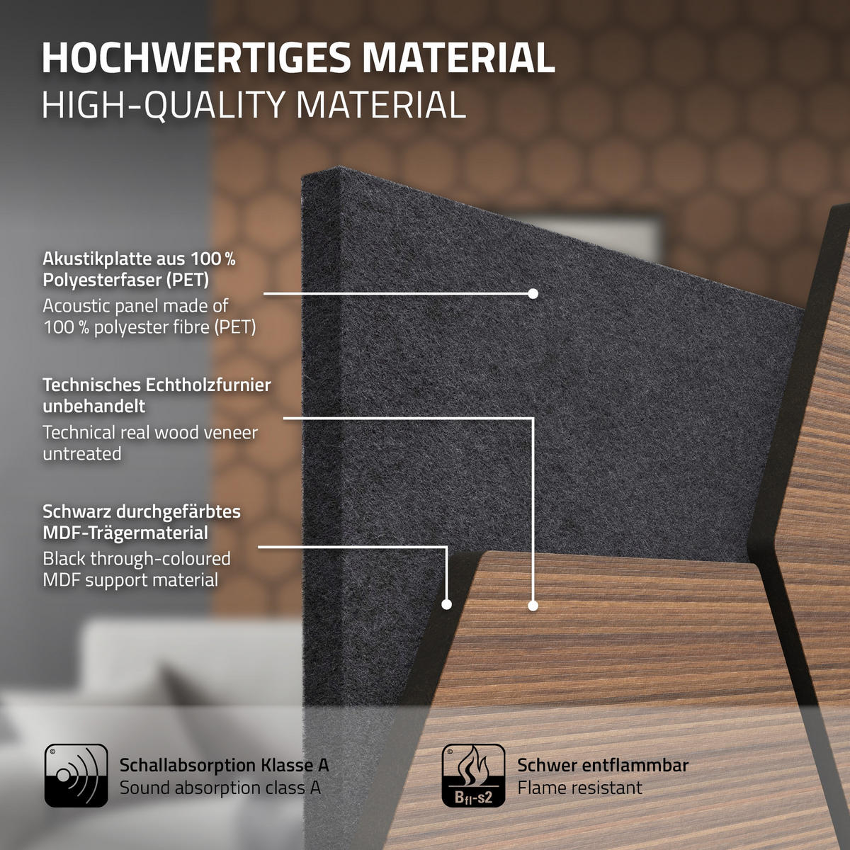 AKUSTIKPANEEL Echtholz 2er Set Teak Hexagon - Dunkelbraun, Holzwerkstoff (2.1/81.1/66.6cm) - ML-DESIGN