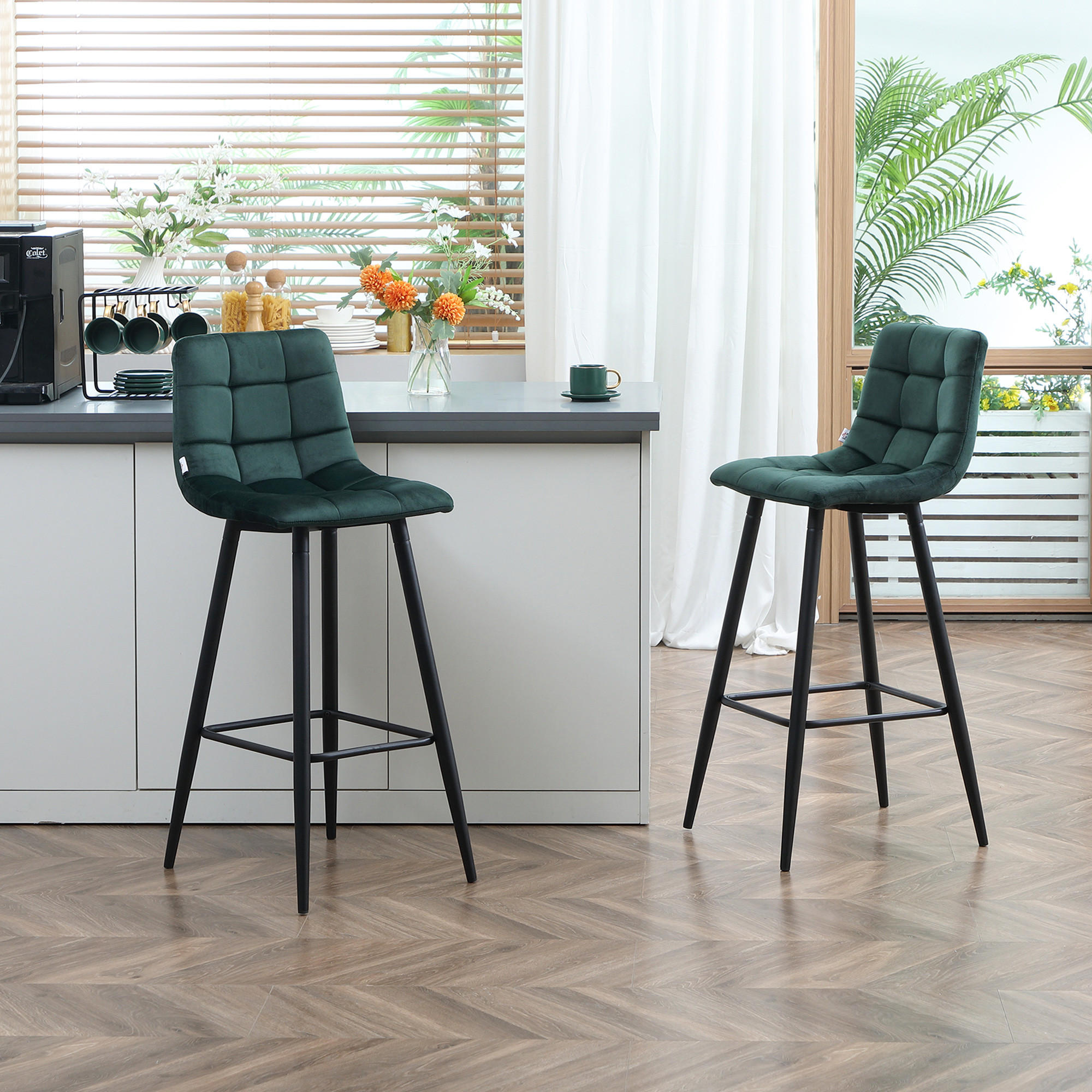 BARHOCKER, Samt, Stahl, Grün - Grün, Textil (47/105/42cm) - HOMCOM