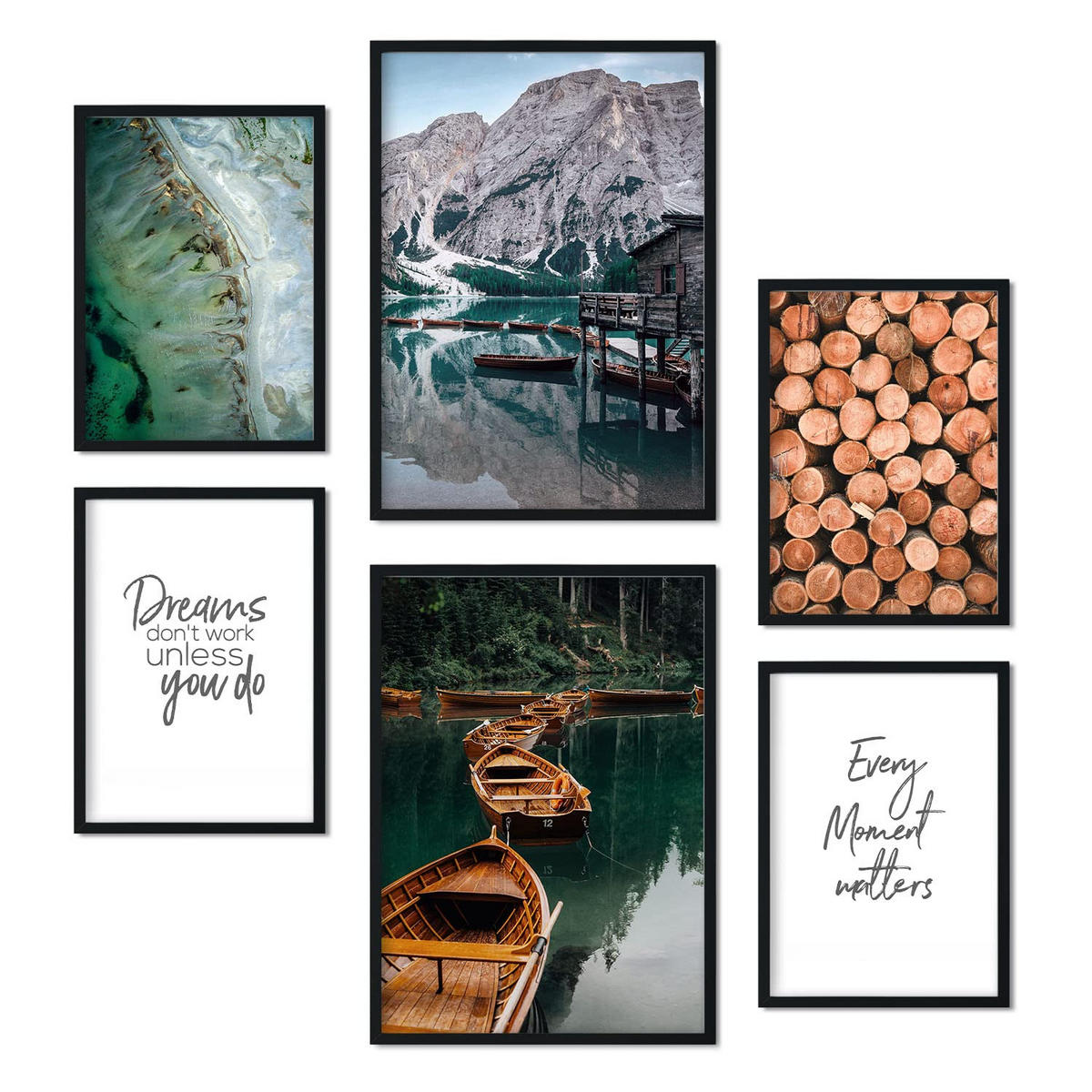 POSTER Set Mit 6 Winterberg Wandbild A3 & A4 Schwarzer Rahmen - Schwarz, Papier (29/3cm) - Nacnic