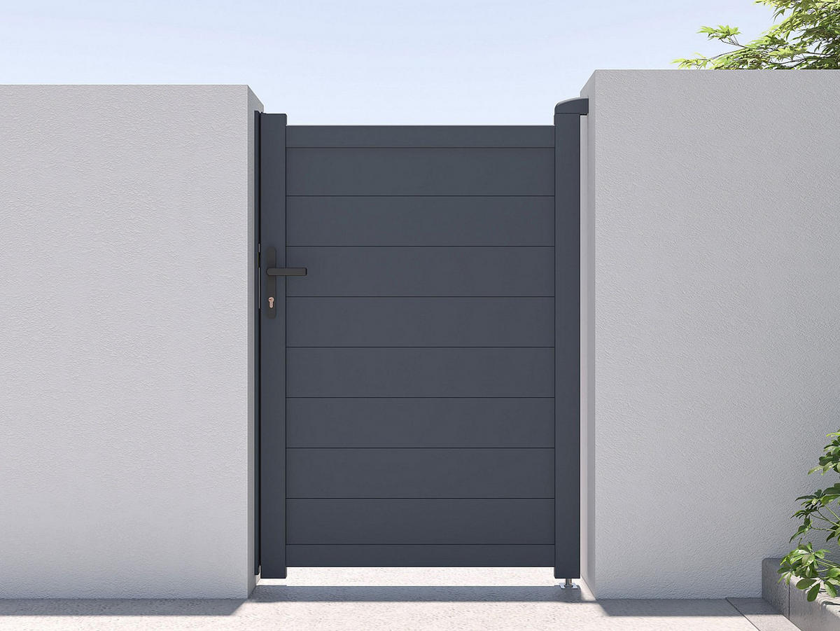 GARTENTOR Flügeltor - 103 x 150 cm - voll - Aluminium - Anthrazit - NAZARIO - Anthrazit, Metall (100/145cm) - Vente-Unique