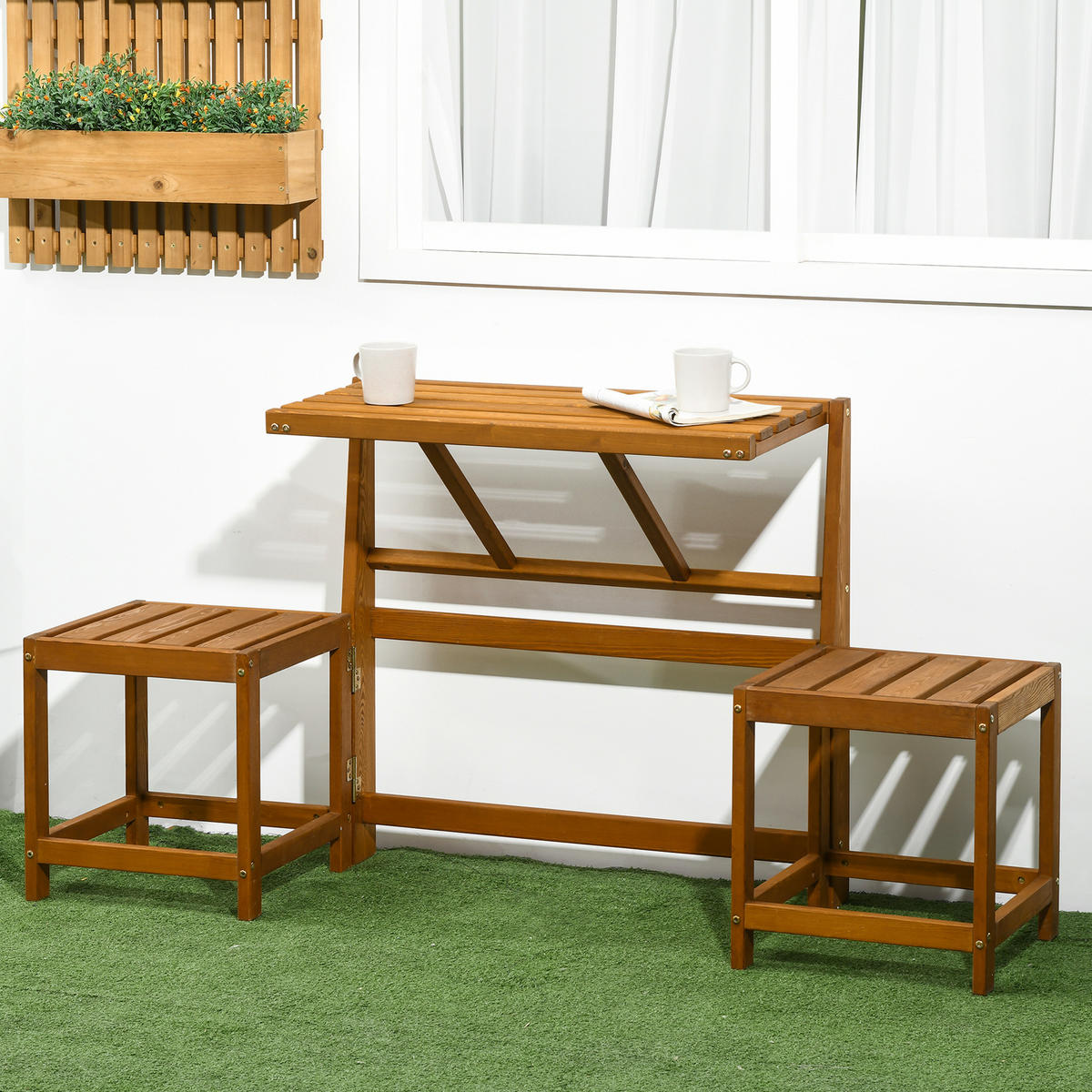 GARTENMÖBEL-SET, Gartentisch, Holzbank für 2 Personen, Massivholz, Teak - Teakfarben, Holz - Outsunny