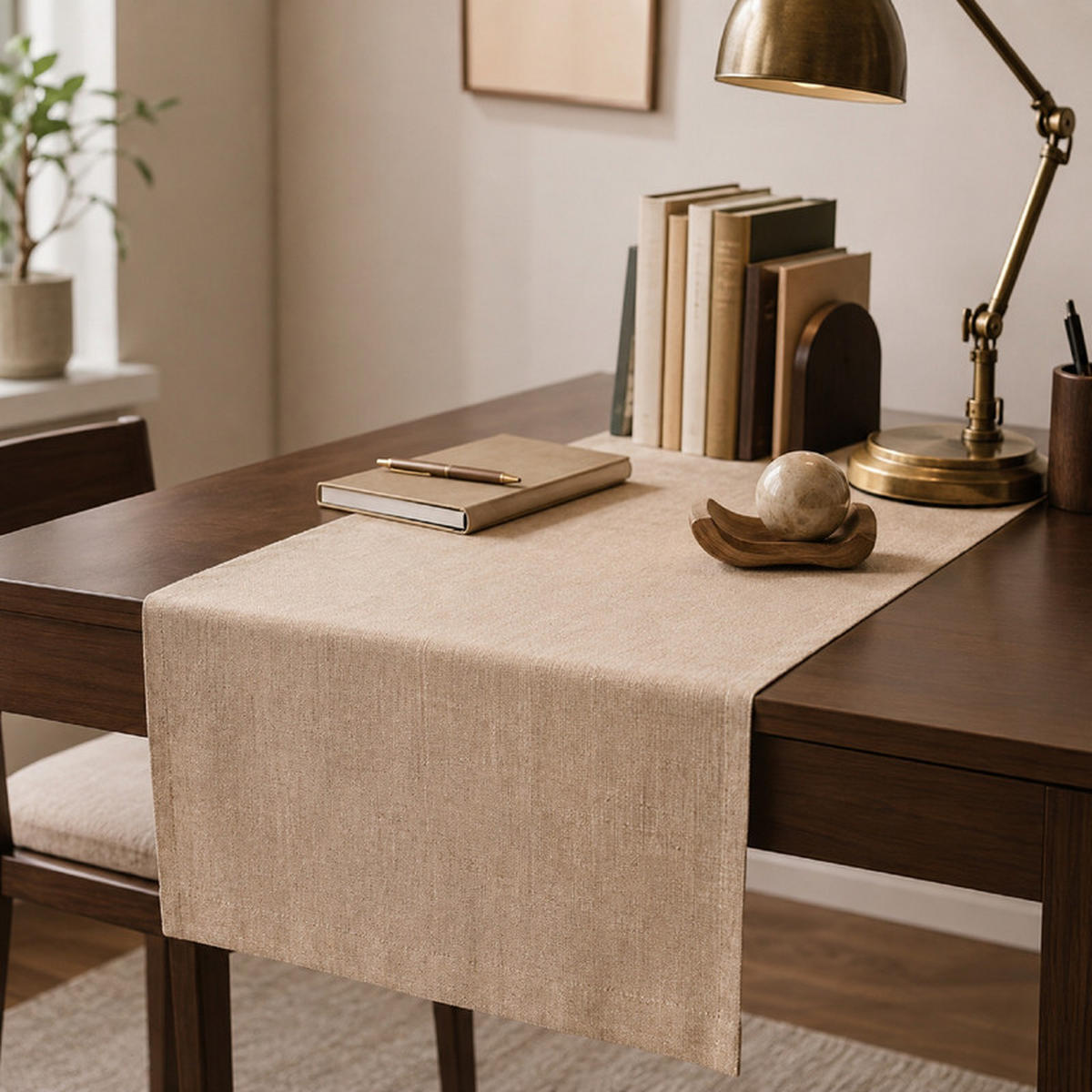 TISCHLÄUFER 40x180 cm Beige in Leinenoptik, Wasserabweisend, Waschbar, Moderne Tischdekoration - Beige, Textil (40/180cm) - SHOPENTRA