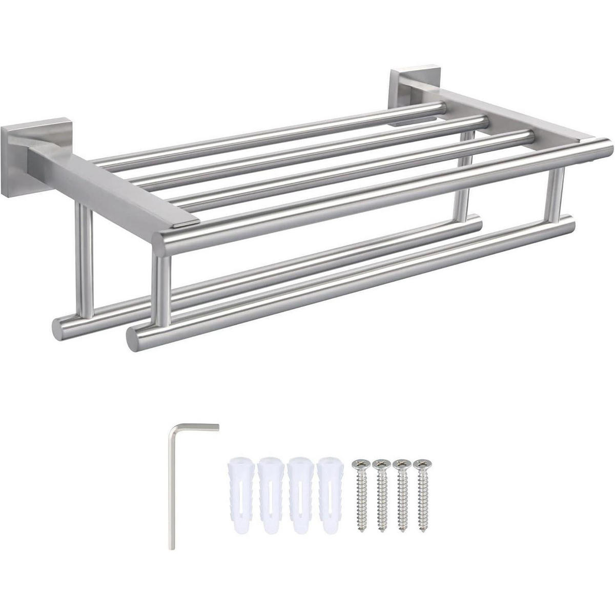 HANDTUCHHALTER Wand 40 cm Edelstahl Gebürstet mit Ablage - Grau, Metall (20/13/40cm)
