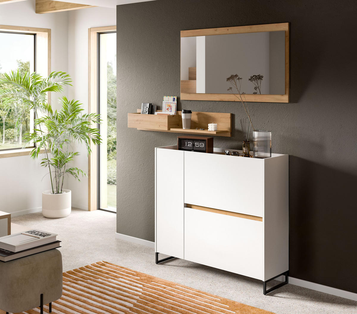 GARDEROBE Flow3-tlg. (B/H/T: ca. 140/192/32 cm) in Weiß/weiß - Weiß, Holzwerkstoff (140/192/32cm) - Homes & Jones