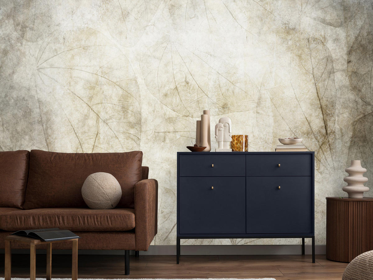 FOTOTAPETE für Badezimmer Blätter Beton Abstraktion Retro 450x315 - Beige/Grau, Papier (450/315cm) - Muralo