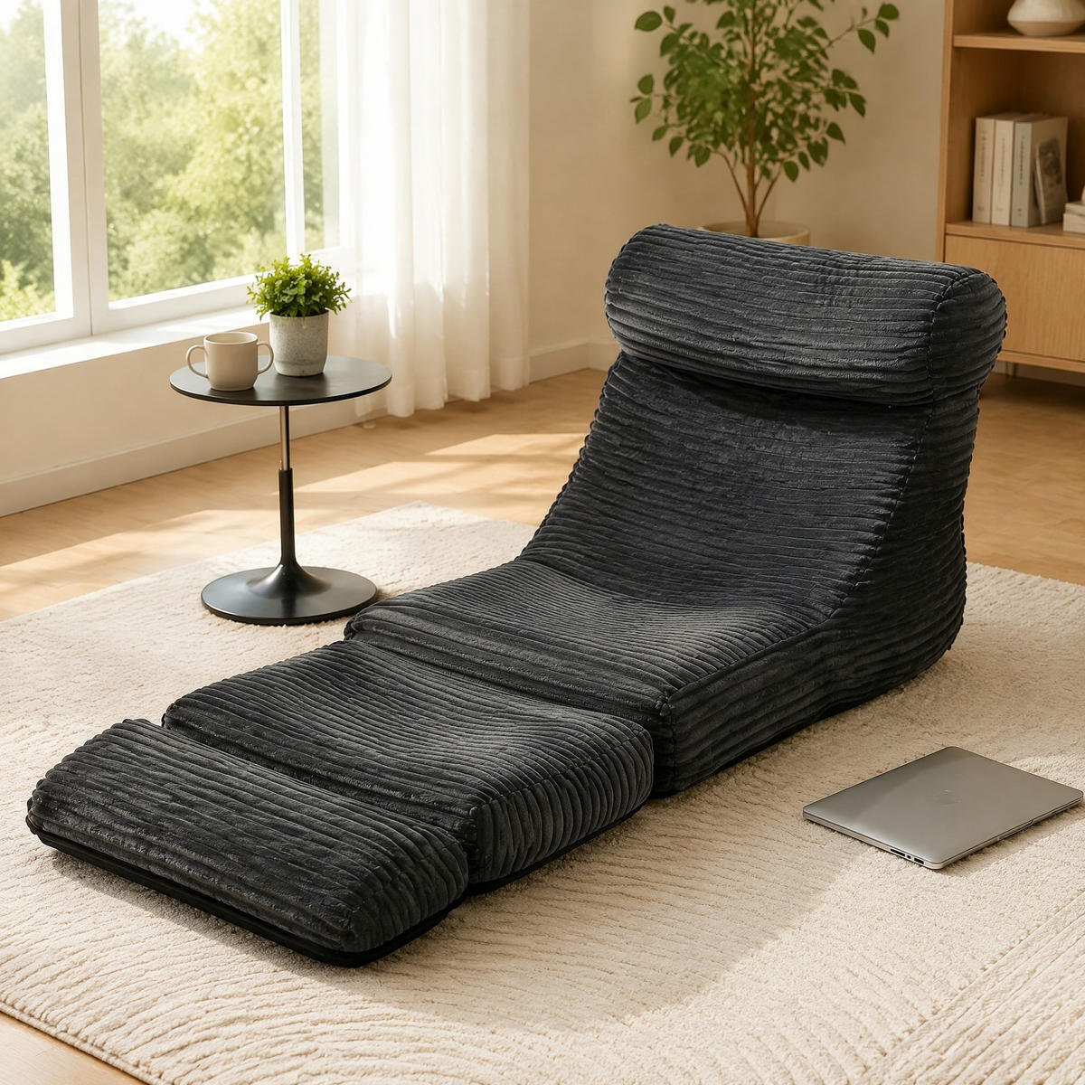 SCHLAFSESSEL 2-in-1 Black Flannelette - Schwarz, Kunststoff (83/83/83cm) - Beauniv