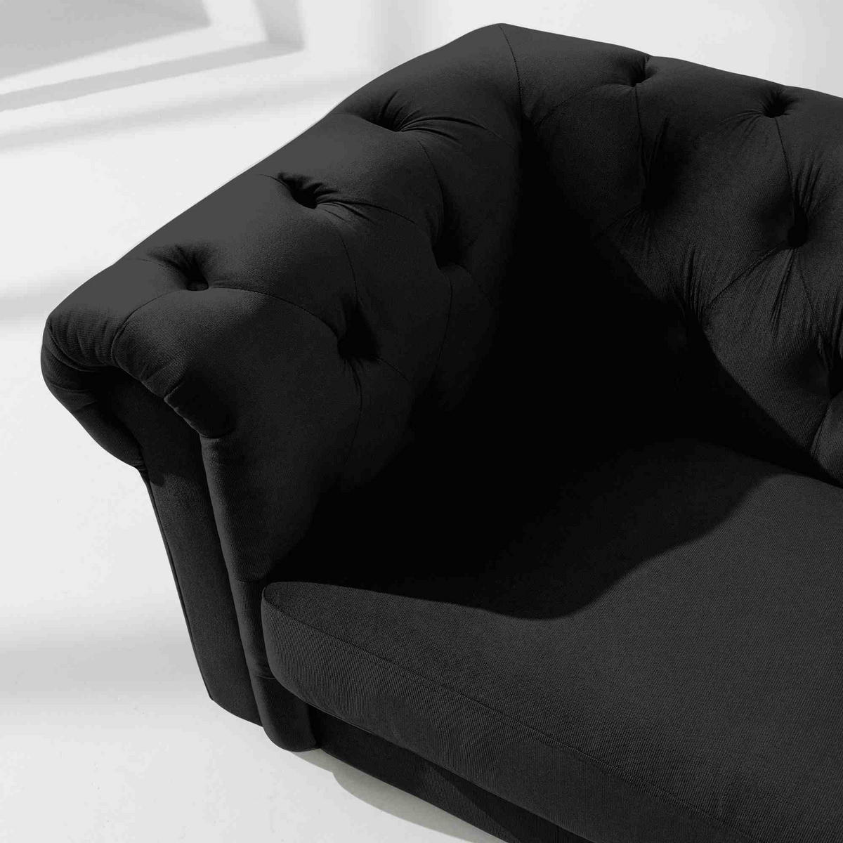3-SITZER-SOFA GRAVO Chesterfield, Velours - Wengefarben/Schwarz, Leder/Holz (202/72/95cm) - KONSIMO®