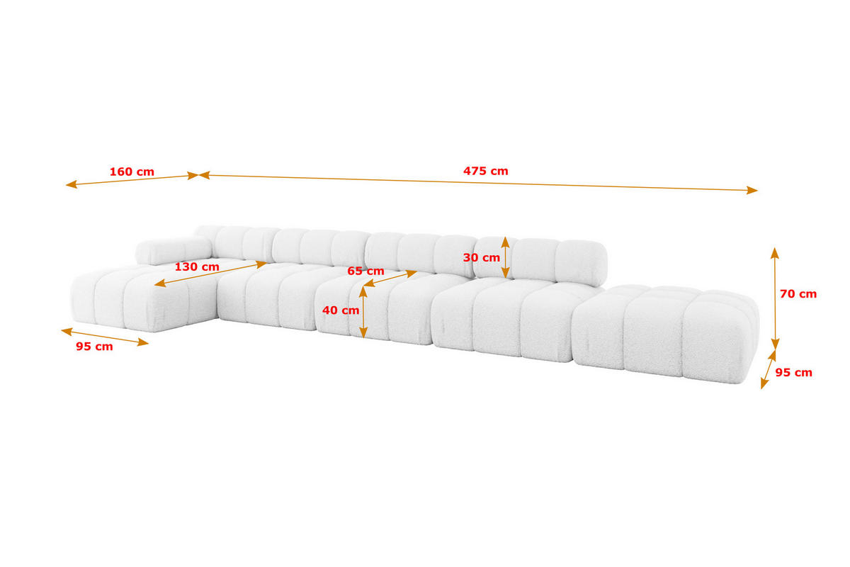 ECKSOFA modulares Sofa Lizur-L3 - 475x160x70 cm Weiß Bouclé - Weiß, Holzwerkstoff/Textil (475/160cm) - ALTDECOR