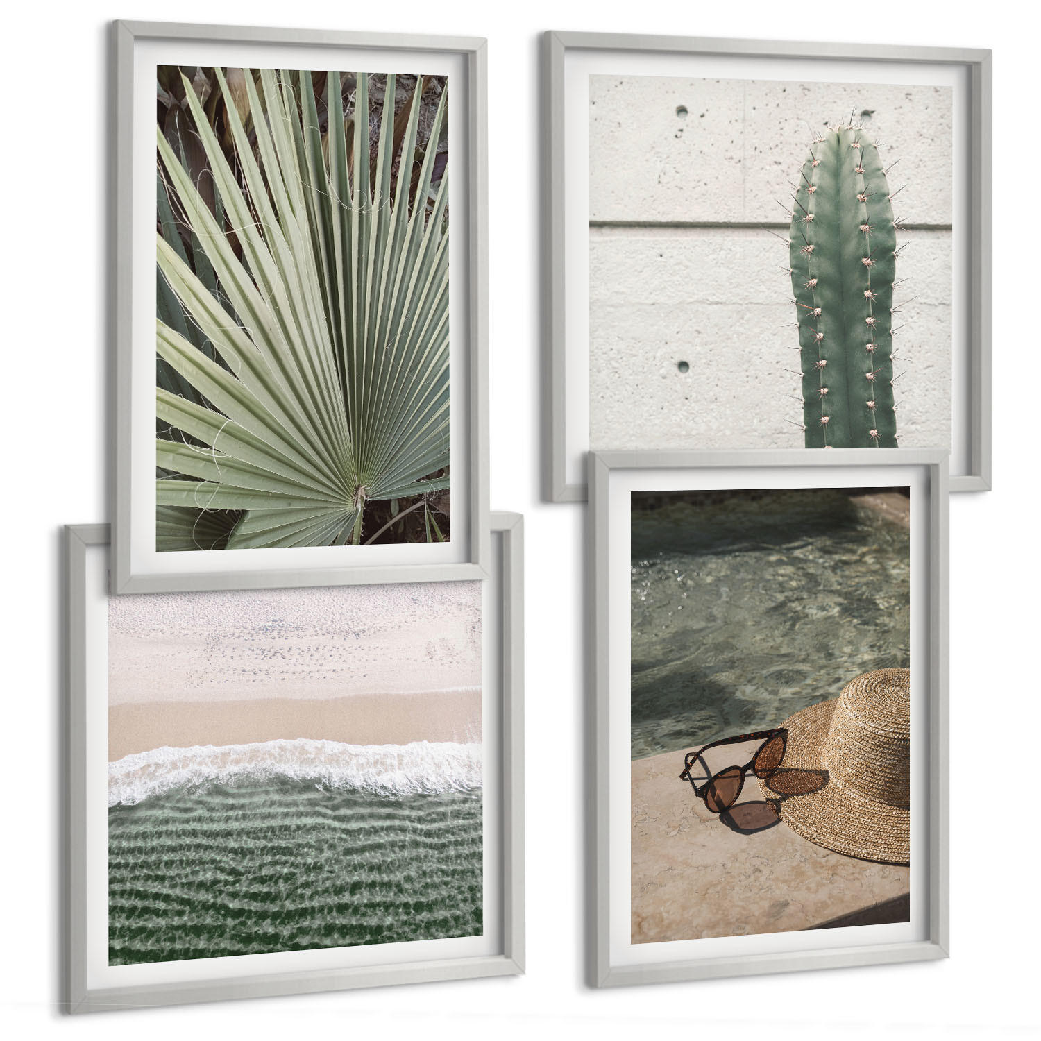 BILDER SET 4er Set - 50x50 cm & 40x60 cm Silberner Rahmen - Zubehör für tropische Pflanzen - Silberfarben, Kunststoff (50/50cm) - TULUP