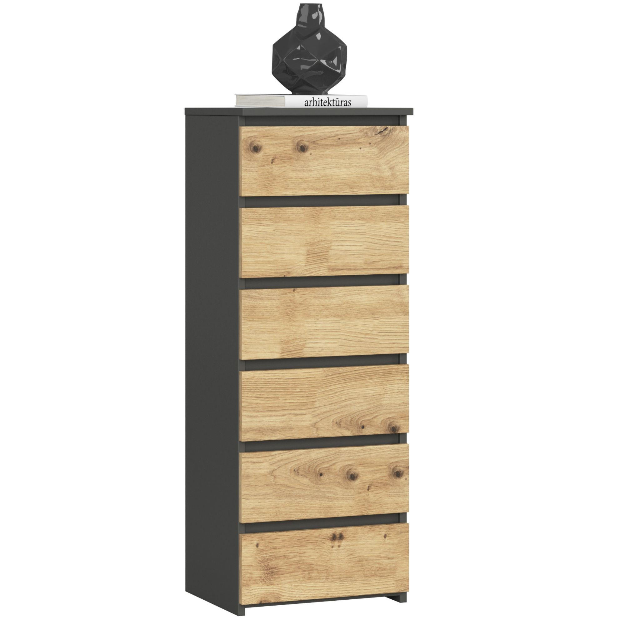 KOMMODE Grau, Eiche Artisan 40x35x109 cm - Eiche Artisan/Grau, Holzwerkstoff (40/109/35cm) - Akord