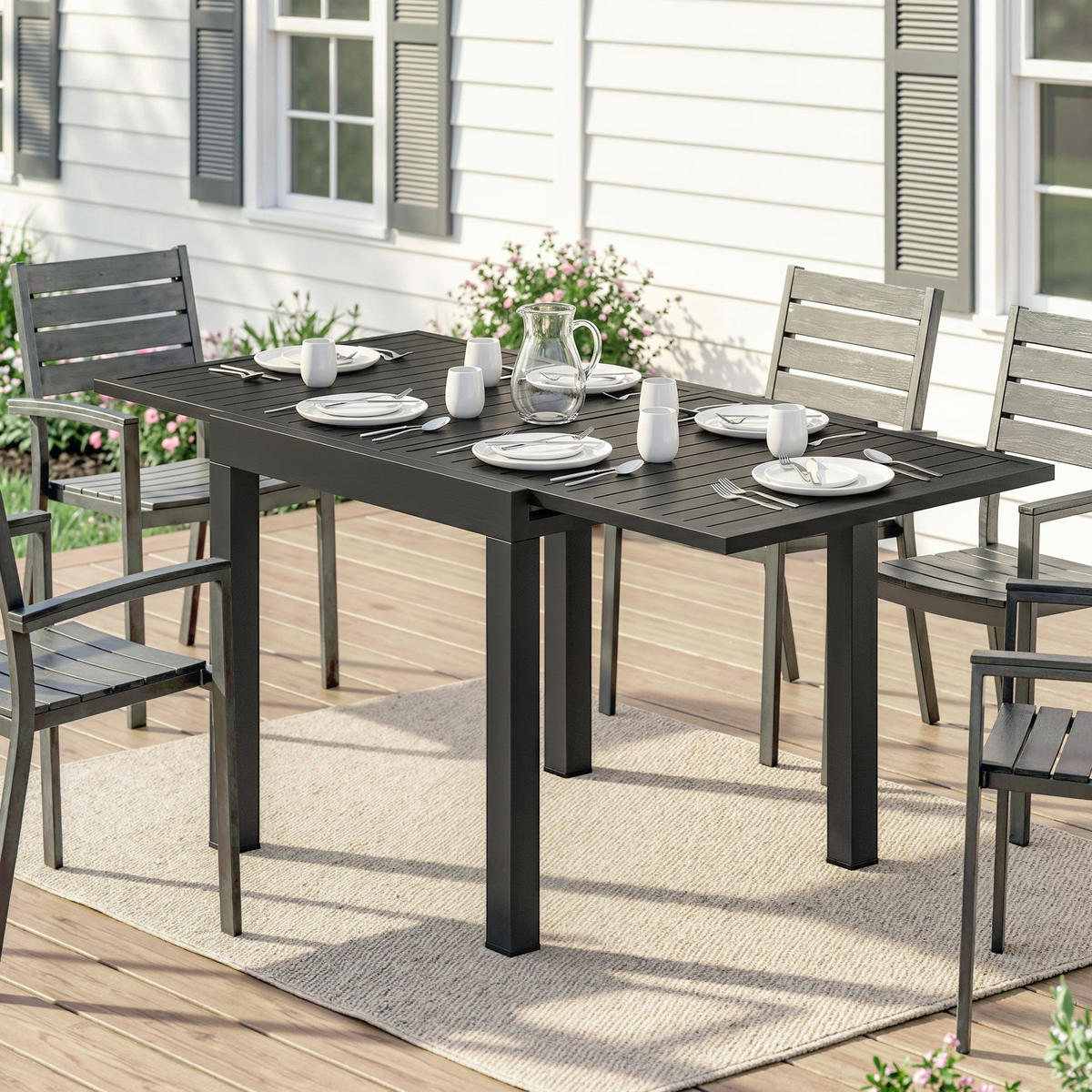 GARTENTISCH,SCHWARZ,1 Stück - Schwarz, Naturmaterialien (160/80/75cm) - GiPP