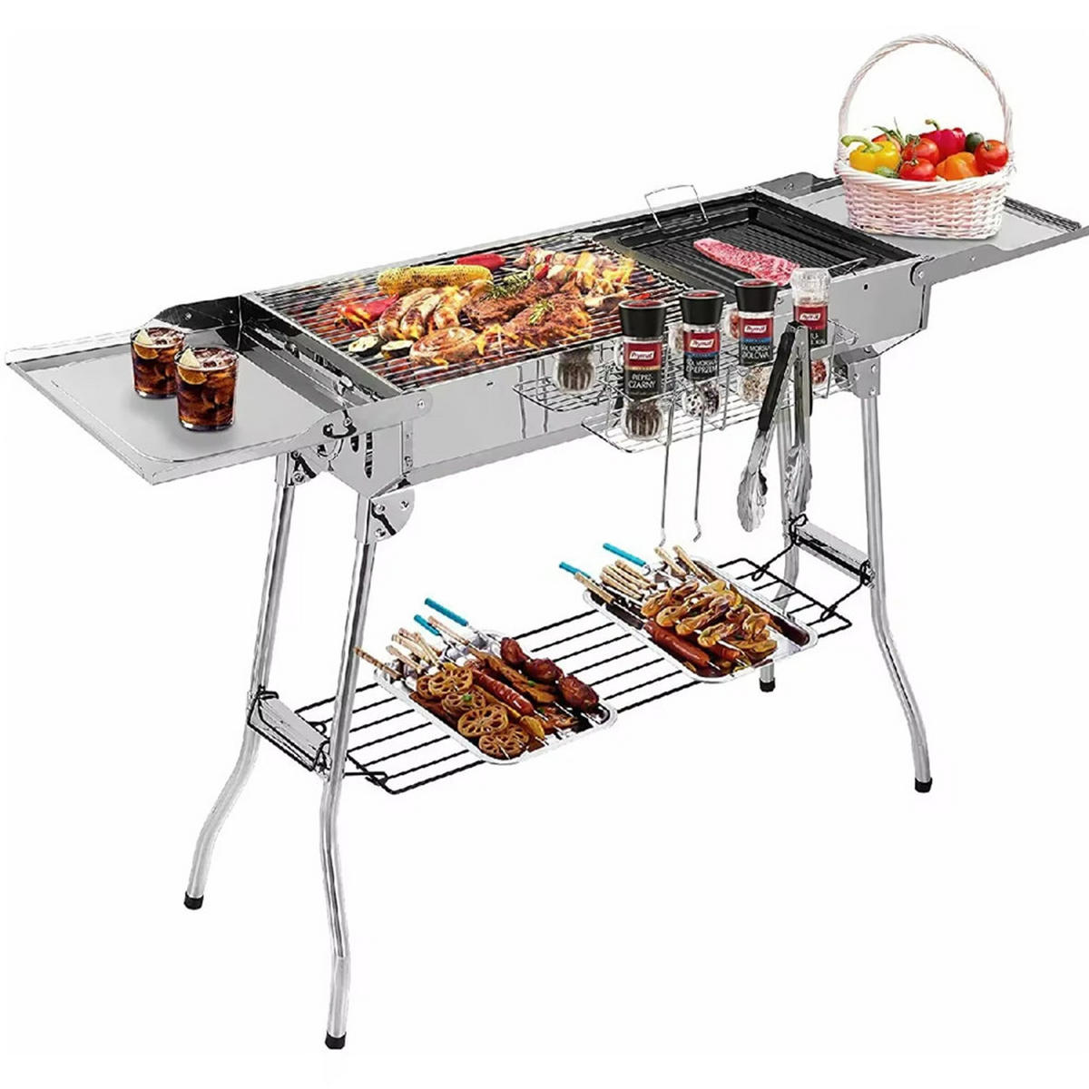 HOLZKOHLEGRILL Edelstahl Campinggrill Klappbar mit Belüftung - Silberfarben, Metall (122/75/30cm) - Kaket