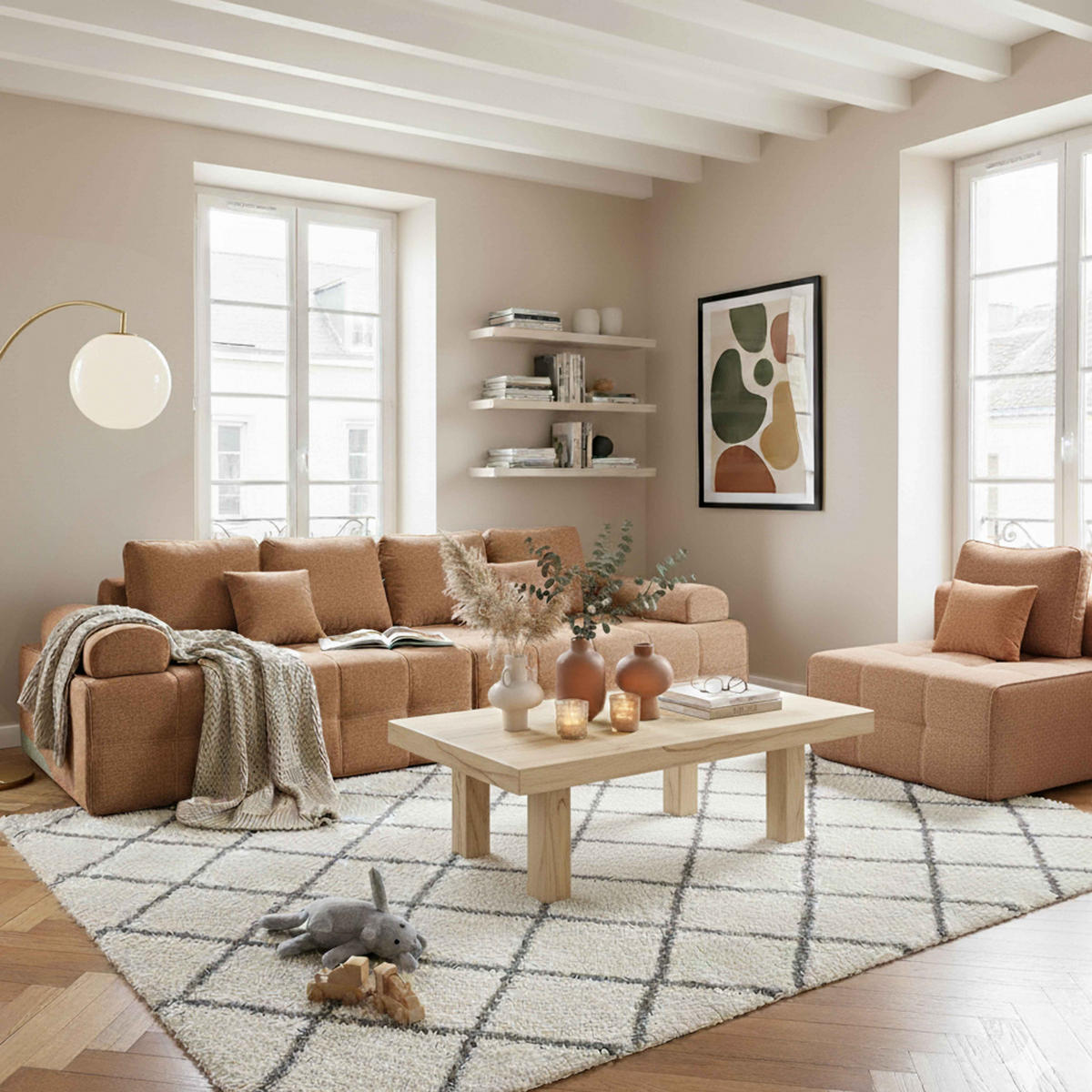 LINKER SESSEL, Terrakotta - Braun, Textil (140/65/112cm) - Oviala