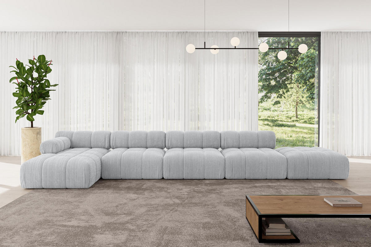 ECKSOFA modulares Sofa Lizur-L3 - 475x160x70 cm Grau Cord - Grau, Holzwerkstoff/Textil (475/160cm) - ALTDECOR
