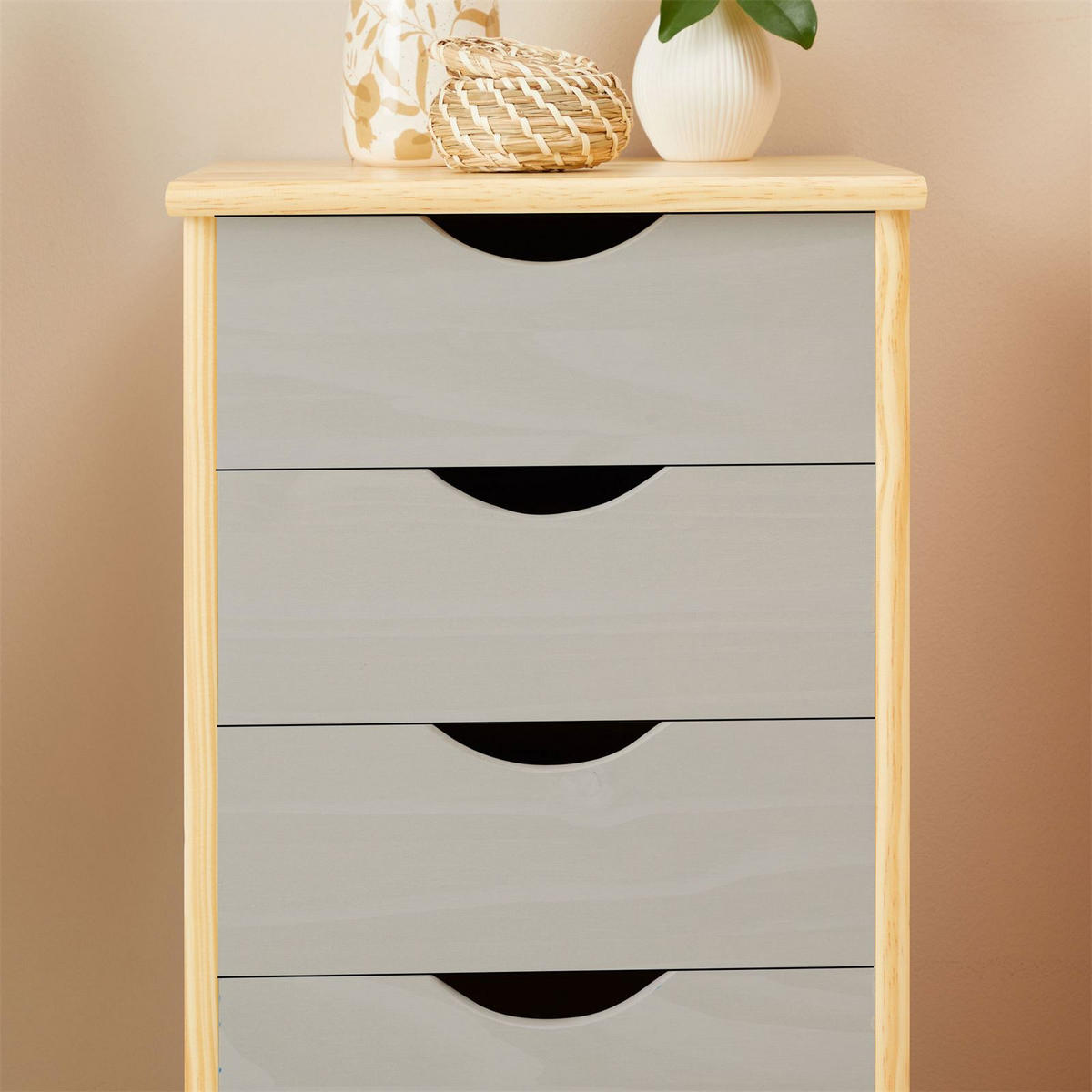 ROLLCONTAINER LAGOS natur/grau - Naturfarben/Grau, Holz (35/65/40cm) - IDIMEX