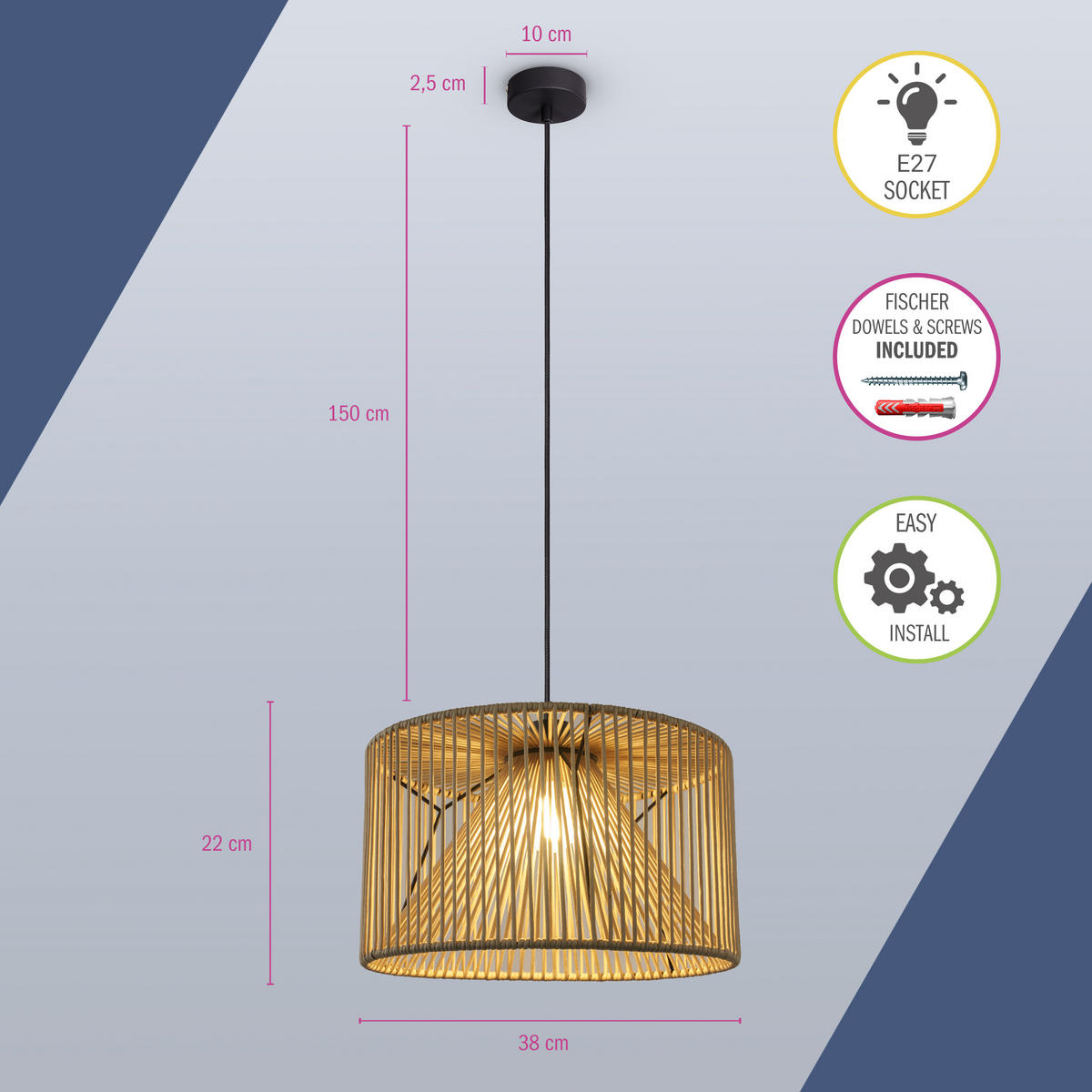 PENDELLEUCHTE Hugo Pd1 Mirijana - Schwarz, Metall (38/38/28cm) - Paco Home