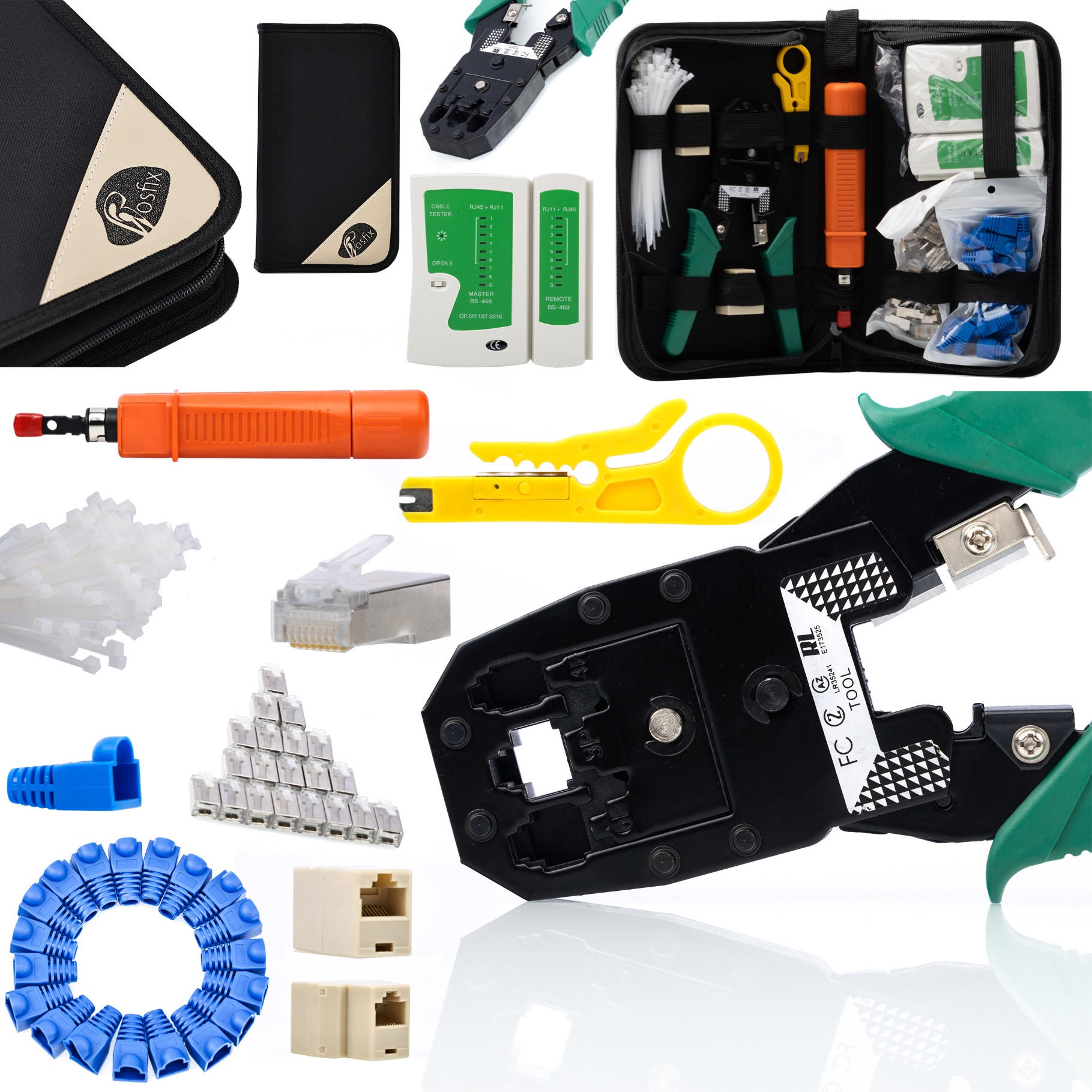 CRIMPZANGE Universal 10-in-1 Set - 146-tlg., Kabeltester RJ9/11/12/45, RJ45 20 St, 100 Kabelbinder - Multicolor, Kunststoff/Metall (27/15/6cm)