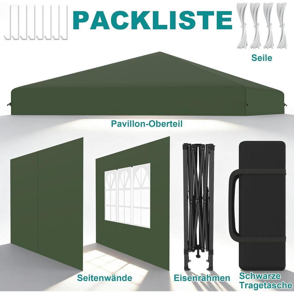FALTPAVILLON 3x3 m mit Seitenwänden Grün - Grün, Textil (300/260/300cm)