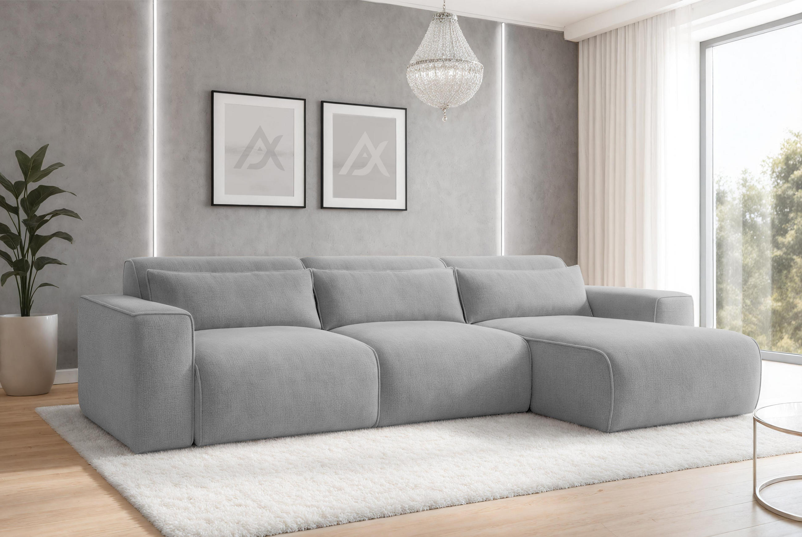 Thumbnail - AX Living Ecksofa, Dunkelgrau, Textil, Teilmassiv,Kiefer, Uni, 5-Sitzer, Füllung: Polyurethan (Pur), L-Form,Rechteckig, ...