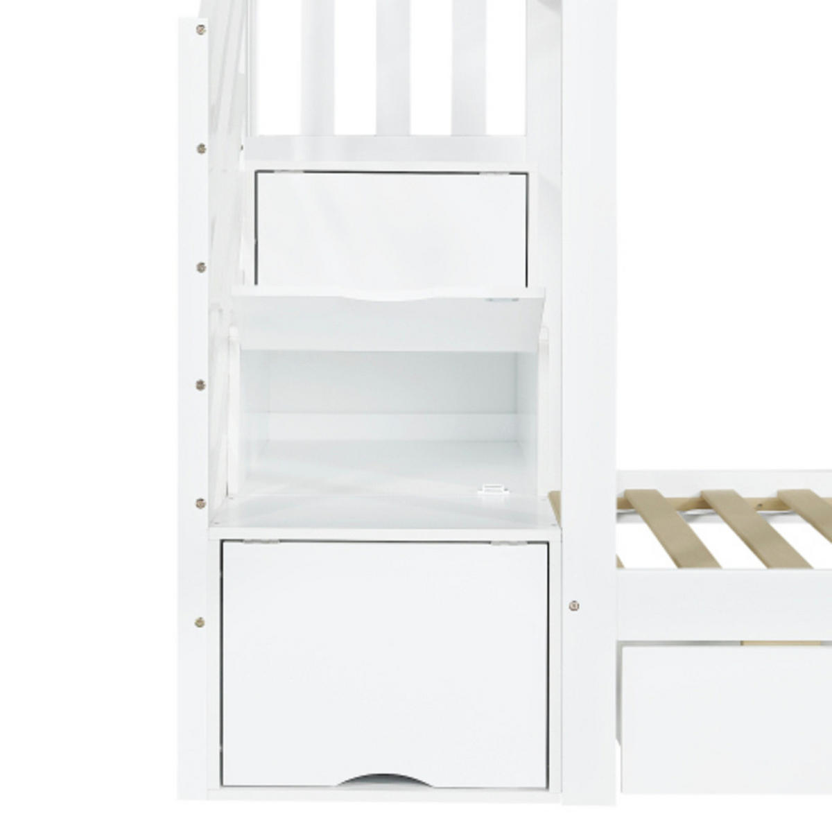 ETAGENBETT 90x200 cm mit Rutsche & Stauraumtreppe, Massivholz + MDF, weiß - Weiß, Holzwerkstoff (90/200cm) - Luhomfu