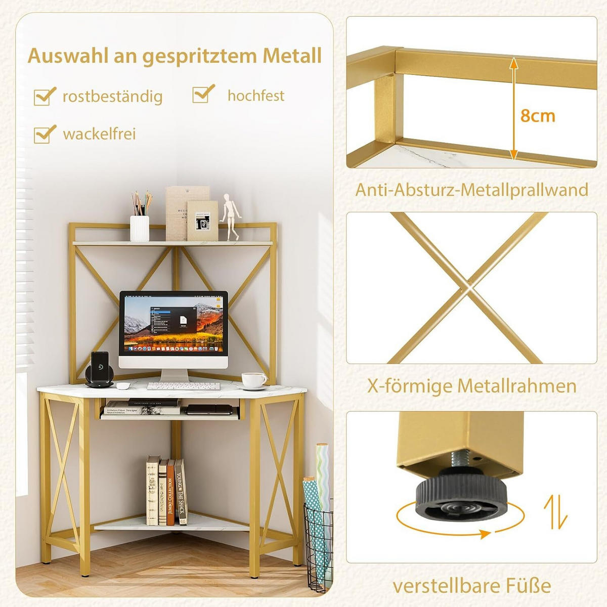 ECKCOMPUTERTISC 145 cm vit - Vit, Trä (75/113/145cm) - COSTWAY