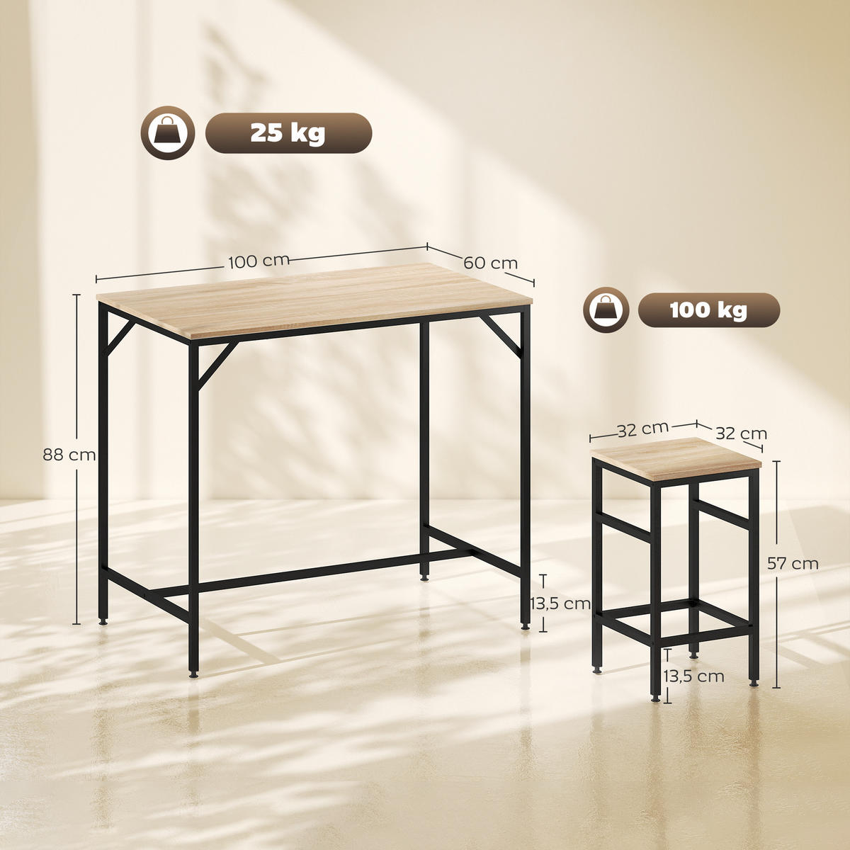 BAR-SET Eichefarben 100.0/60.0/88.0cm - Eichefarben, Holzwerkstoff (60/88/100cm)