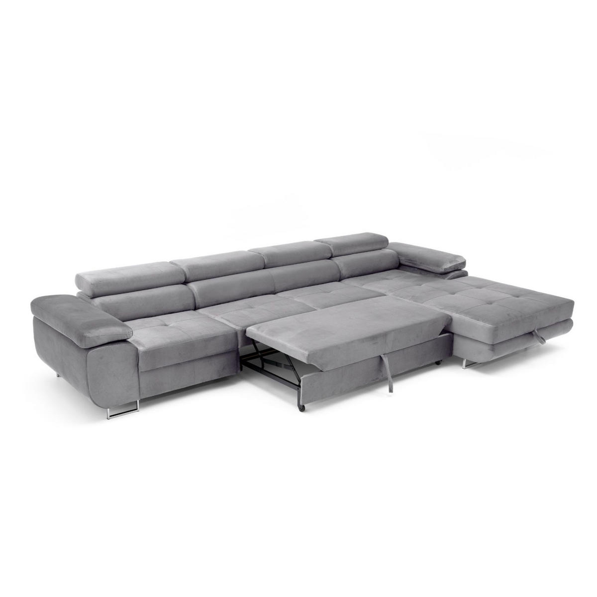 ECKSOFA ALONZO MAXI Rechts mit Schlaffunktion 125x195 Velours Grau - Silberfarben/Grau, Holz/Textil (203/350cm) - Muffo