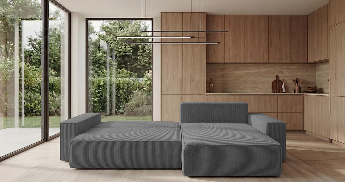 ECKSOFA California mit Schlaffunktion Hellgrau Rechts - Grau, Textil (280/184cm) - Cornero