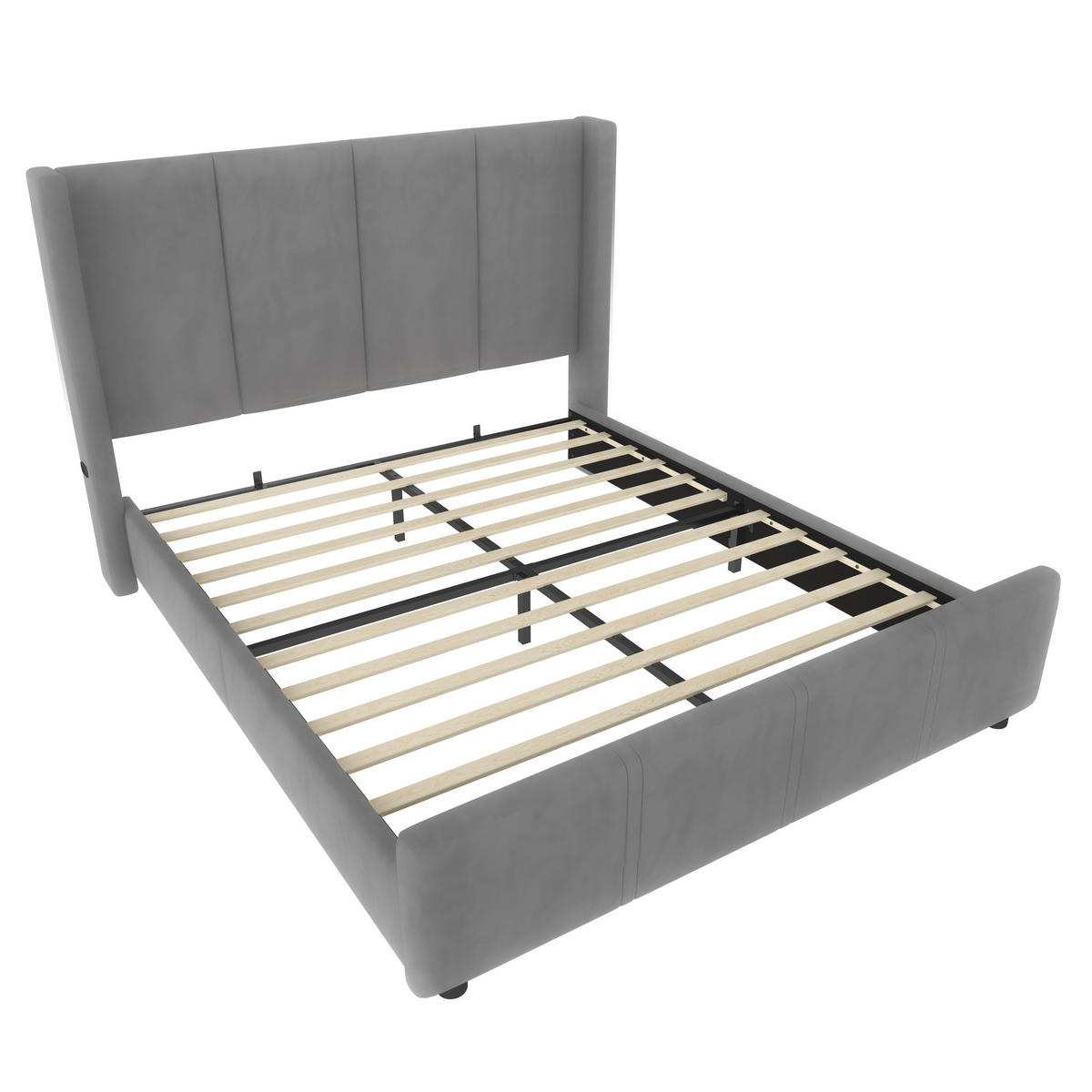 POLSTERBETT 160/200 cm grau mit USB-Anschluss und hohem Kopfteil - Dunkelgrau, Textil (160/200cm) - OKWISH