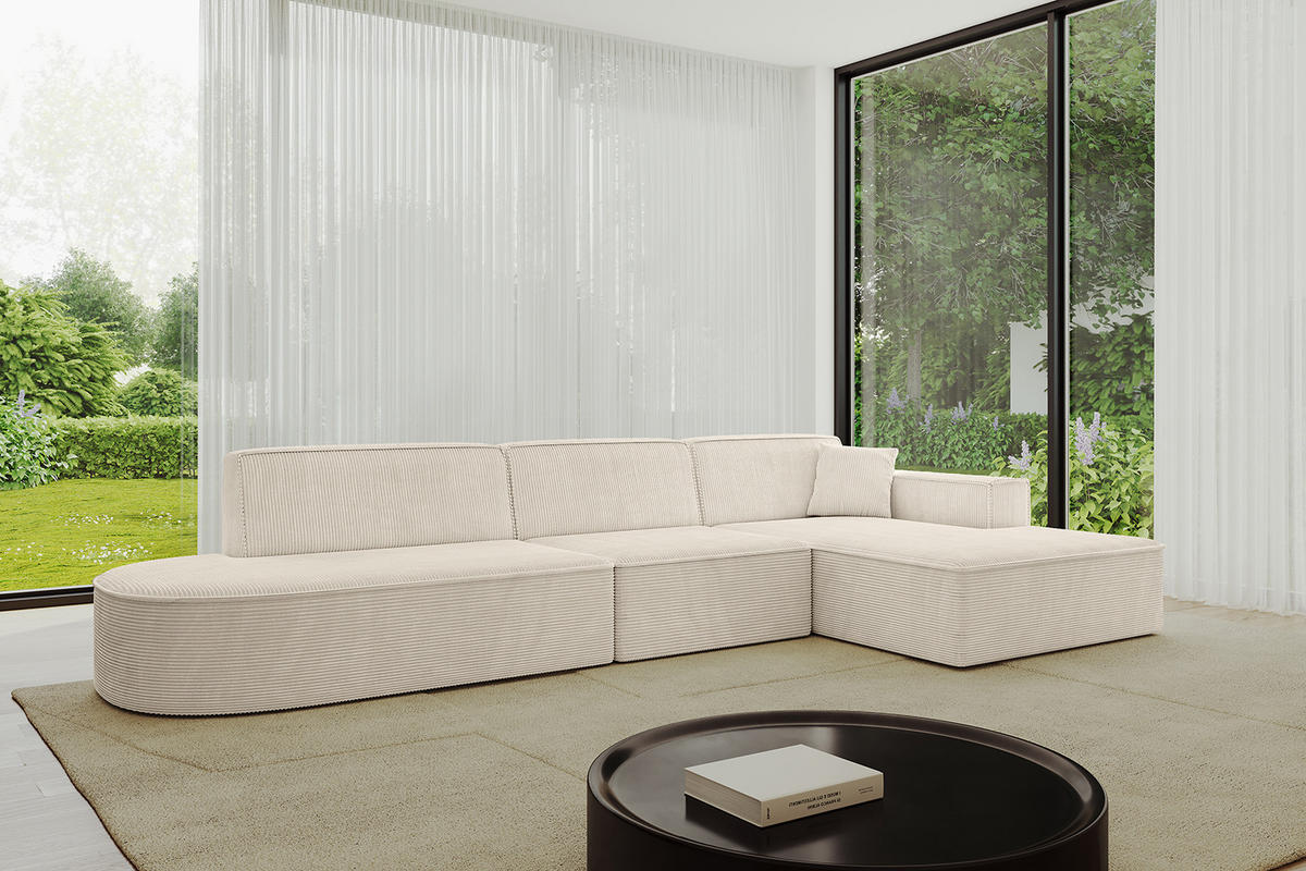 ECKSOFA Ottomane Rechts IREA-L2-v4 - 327x165x77 cm Beige - Beige, Holzwerkstoff/Textil (327/165cm) - ALTDECOR