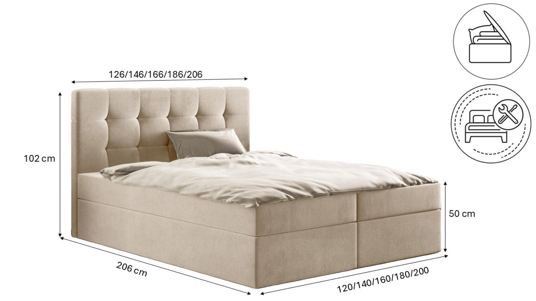 Thumbnail - Kaiser Möbel Boxbett, Beige, Holz, H2, 180x200 cm, Schlafzimmer, Betten, Boxspringbetten