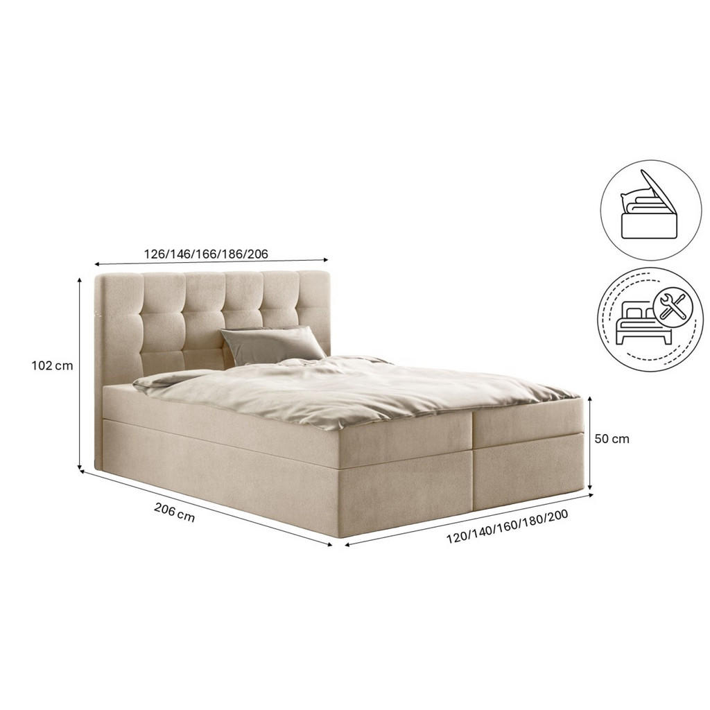 Thumbnail - Kaiser Möbel Boxbett, Beige, Holz, H2, 200x200 cm, Schlafzimmer, Betten, Boxspringbetten