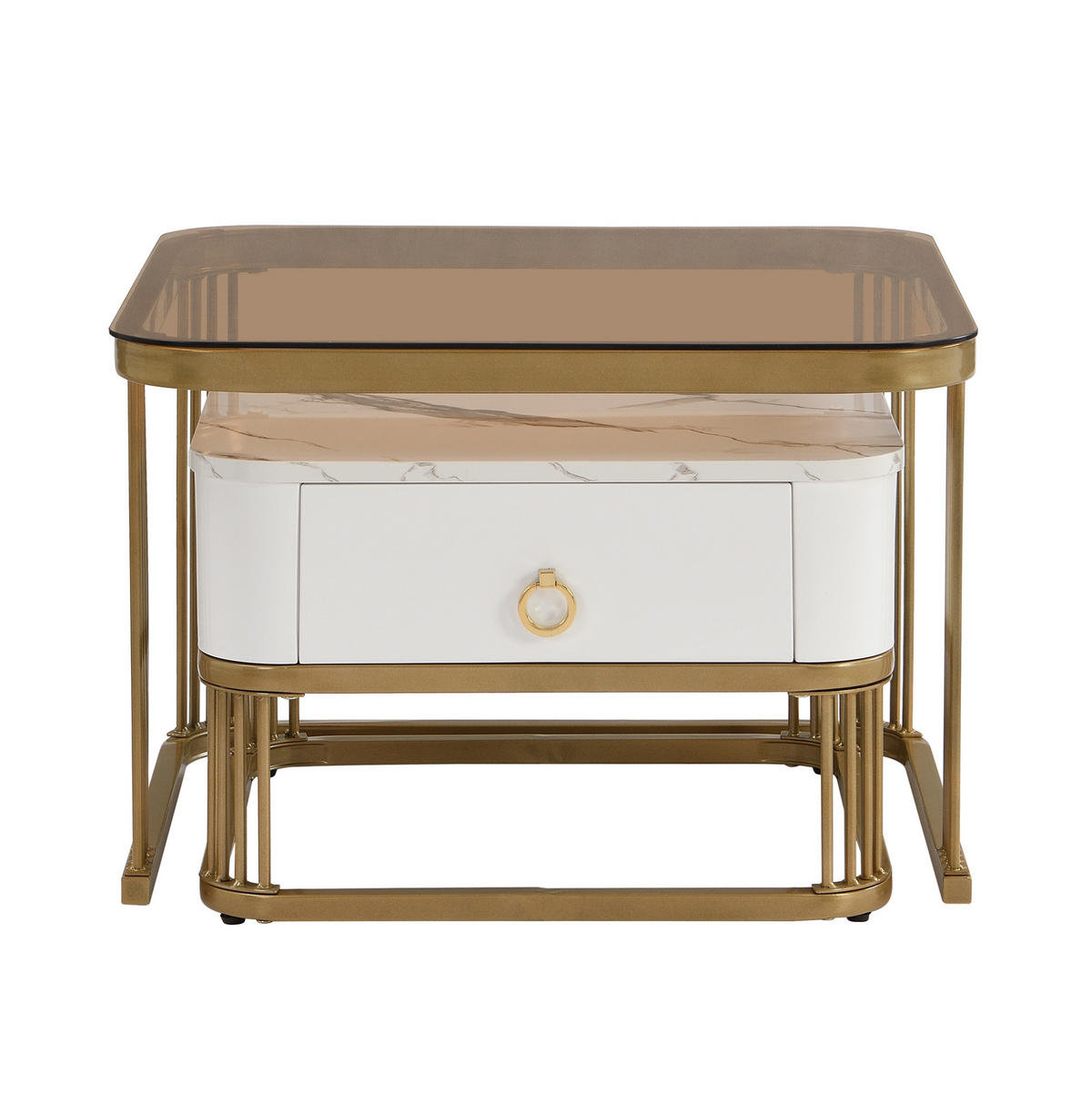 KONFERENČNÍ stolek sada 60/60/44,5 cm bílá a zlatá z MDF s zásuvkou - bílá, kompozitní dřevo (60/60/45cm) - OKWISH