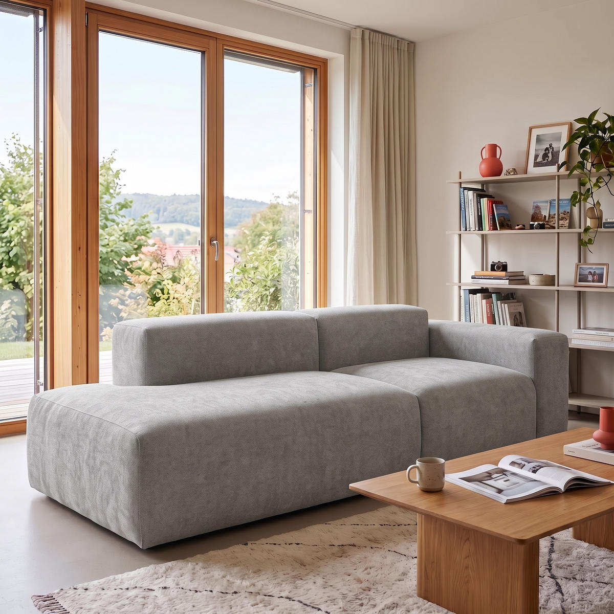 3-SITZER modulares Sofa HEAVEN SET 1 Links, Breite 255 cm Webstoff Grau - Schwarz/Grau, Holz/Kunststoff (255/71/102cm) - Muffo
